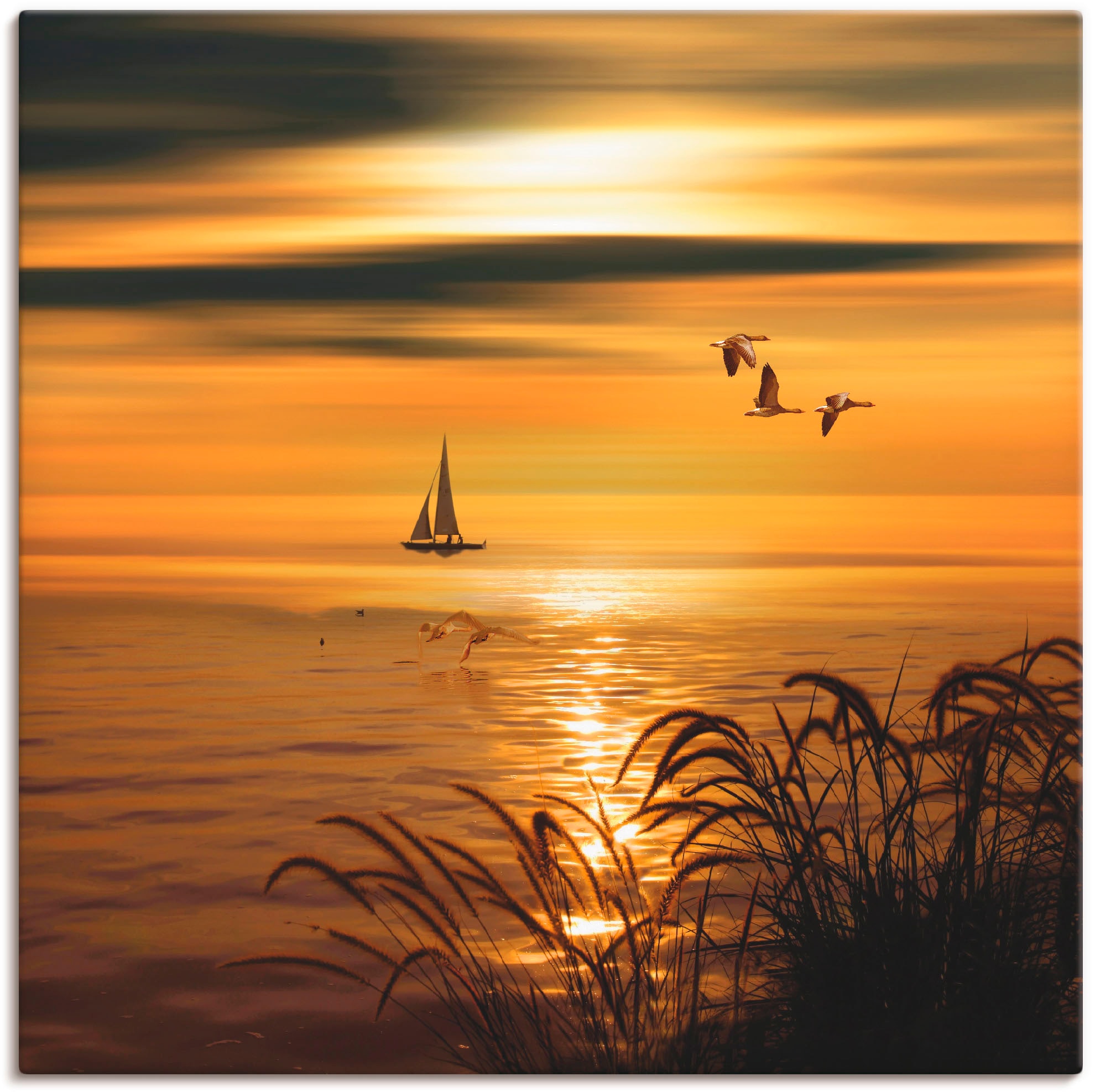 Image of Artland Leinwandbild "Goldene See Impressionen" Gewässer 1 Stk. tlg. auf Holzrahmen gespannt
