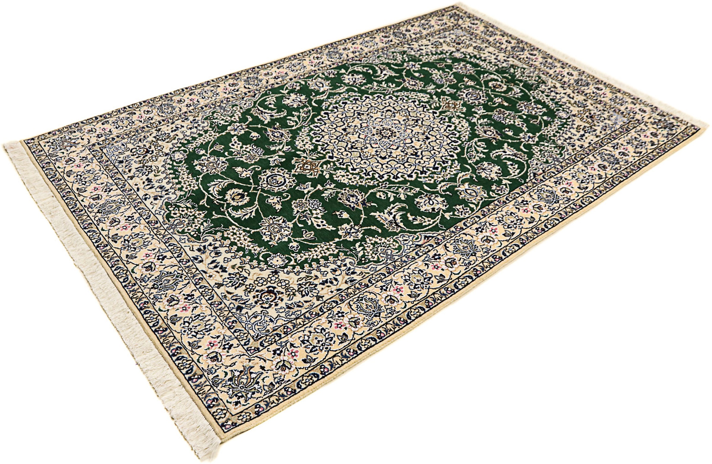Image of morgenland Orientteppich »Perser - Nain - Royal - 202 x 133 cm - dunkelgrün«, rechteckig, 10 mm Höhe, Wohnzimmer, Handgeknüpft, Einzelstück mit Zertifikat bei Ackermann Versand Schweiz