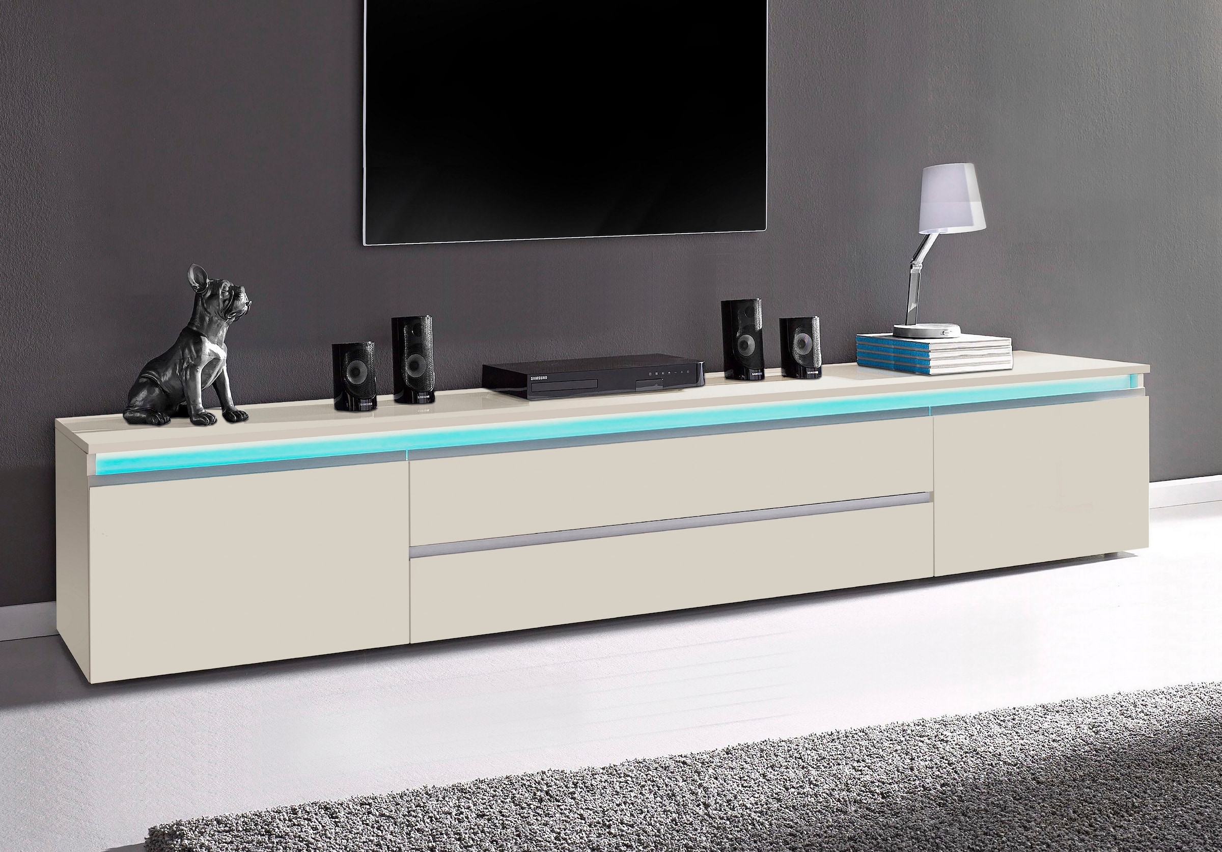 Home affaire Table basse »Magic,Lowboard,TV-Kommode,TV-Möbel,TV-Bank« Alugriff, 2 Türen, 2 Schubkästen, B/T/H 240×40×40 cm, kaschmir matt