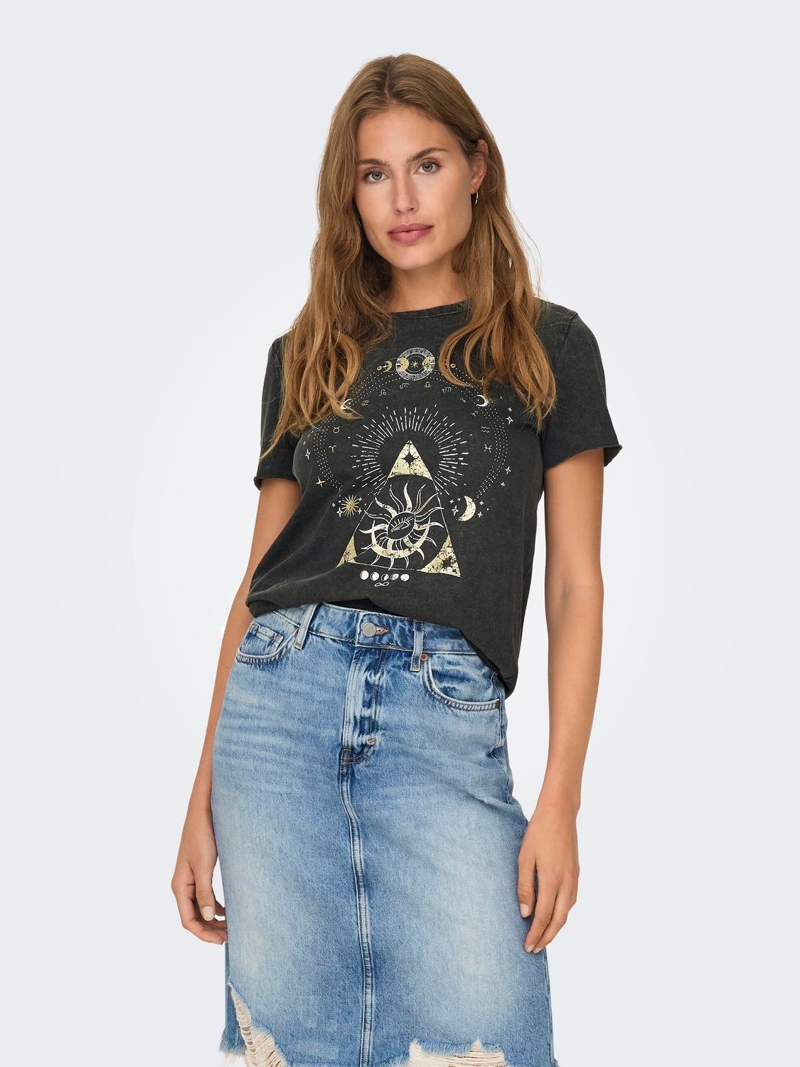 ONLY Shirt à col rond »ONLLUCY REG S/S TOP JRS NOOS« coton, coupe régulière, imprimé varié