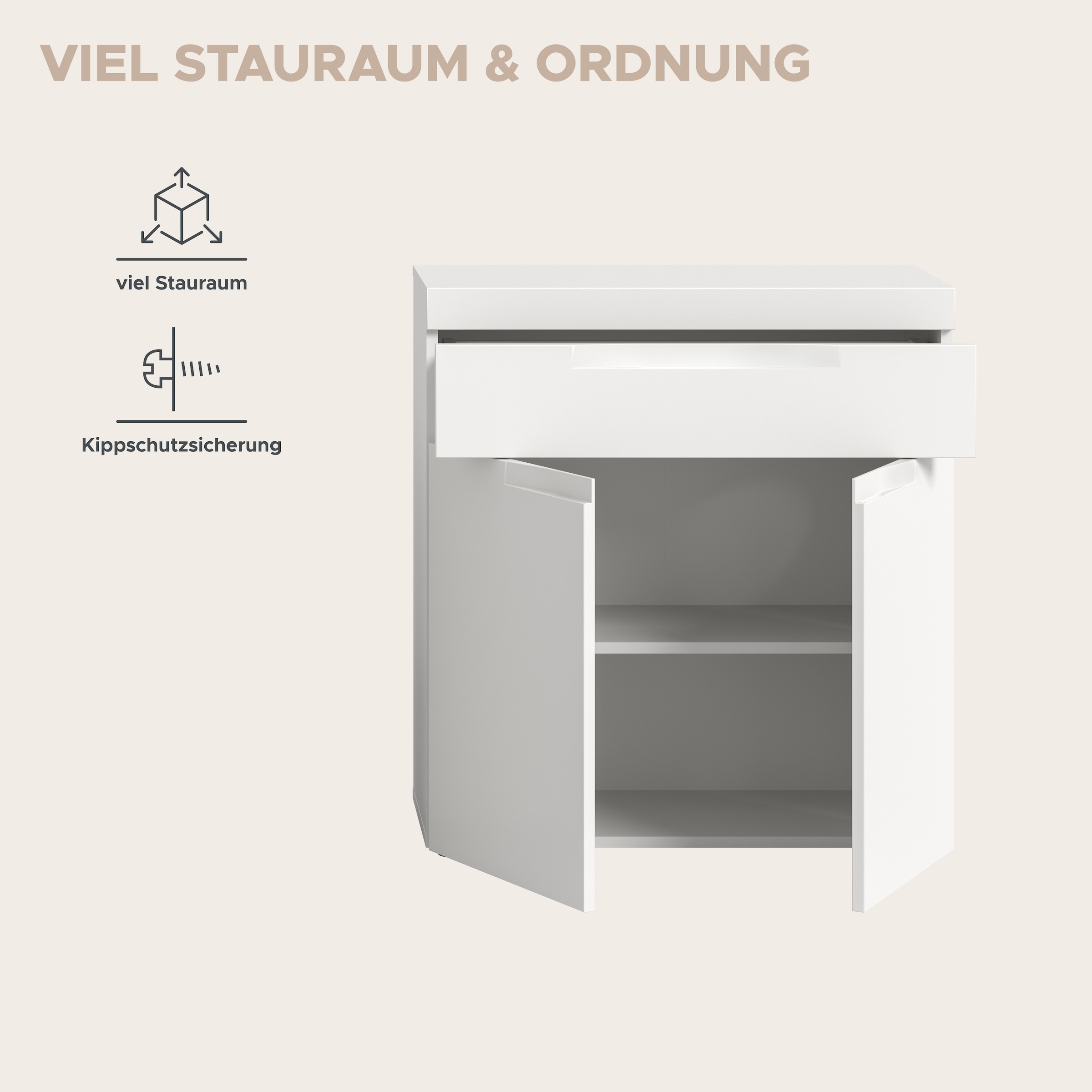 GOODproduct Commode de salle de bain »MAOI, Breite 75 cm, 2 Türen, 1 Schubkasten, 2 Fächer« Armoire de salle de bain, armoire, commode, armoire moyenne, salle de bain