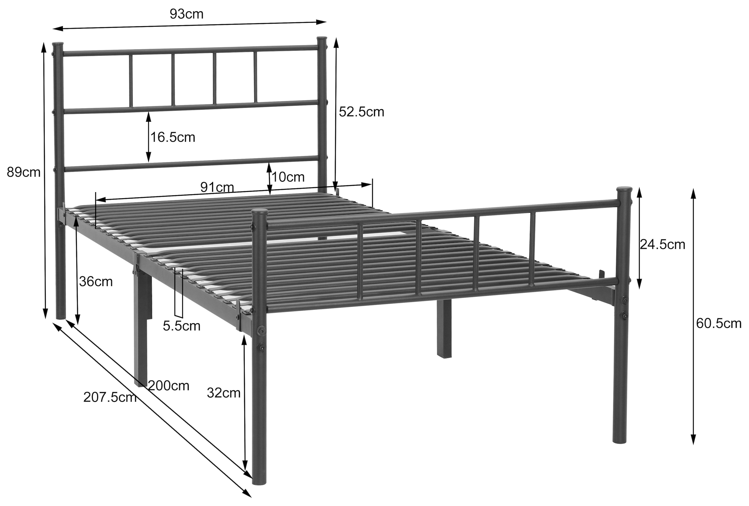 INOSIGN Metallbett »Amrum Bett Bettgestell Bettrahmen Einzelbett Doppelbett Stahlbett«, (2m Länge und in 4 Breiten wählbar - 90, 140, 160, 180 cm), Schlafzimmerbett inkl. 26 Lattenroste zum Schutz der Matratze