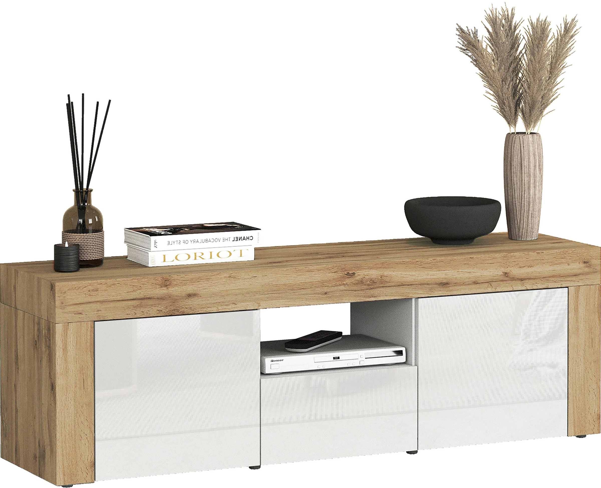 GOODproduct Lowboard »CHRONOS Breite 155 cm mit 2 Türen, 1 Schublade,1 offenes Fach« 1 Stk. tlg. TV-Board, Sideboard niedrig, Grifflos mit Push to Open 'Made in Italy'