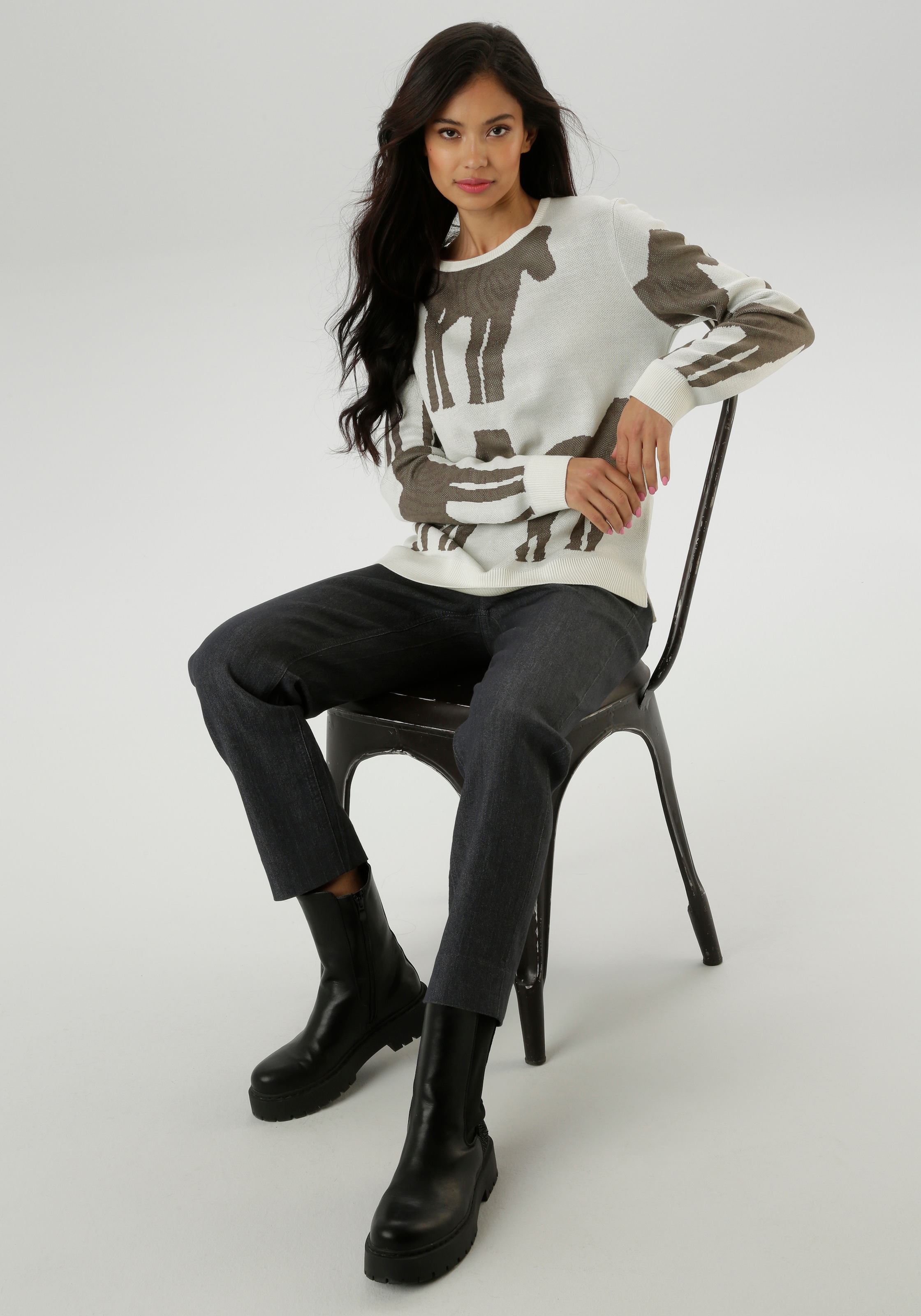Aniston SELECTED Strickpullover, mit trendiger und grossflächiger Jacquardmusterung - NEUE KOLLEKTION