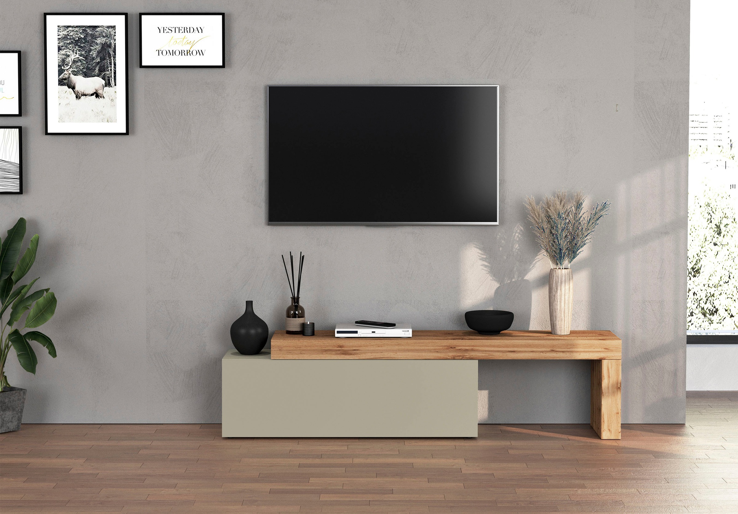 INOSIGN Lowboard »Chronos TV-Board, T-Schrank« Breite verstellbar von 180 bis 290 cm, 1 Stk. tlg. Breite 240 cm TV-Board,Lowboard,1 Klappe und ein L-Förmiger Aufsatz