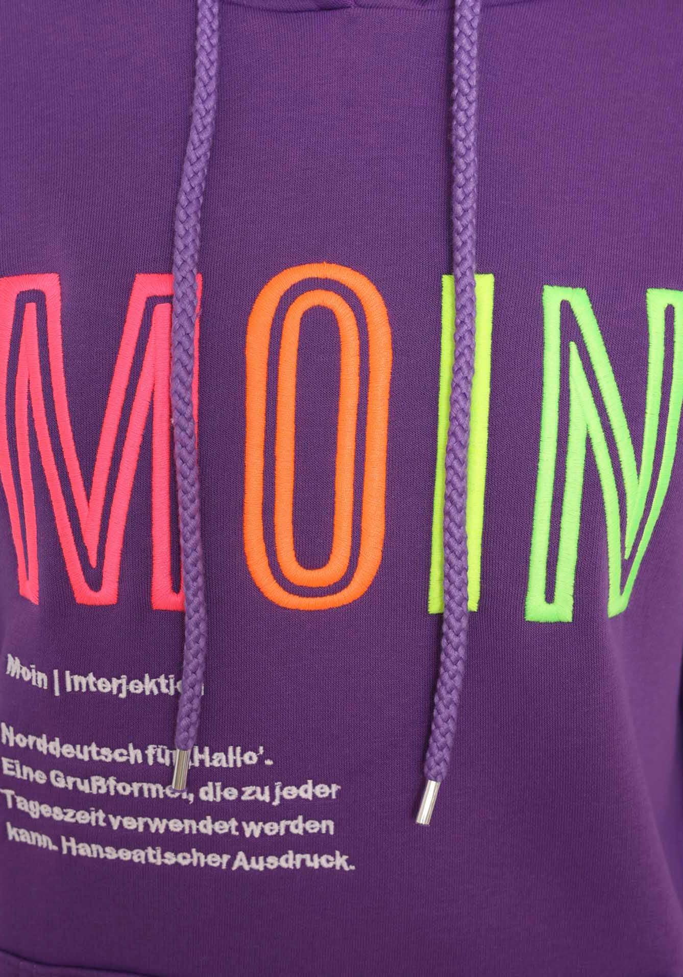 Zwillingsherz Sweatshirt, mit aufgesticktem „Moin“-Schriftzug in Neonfarben