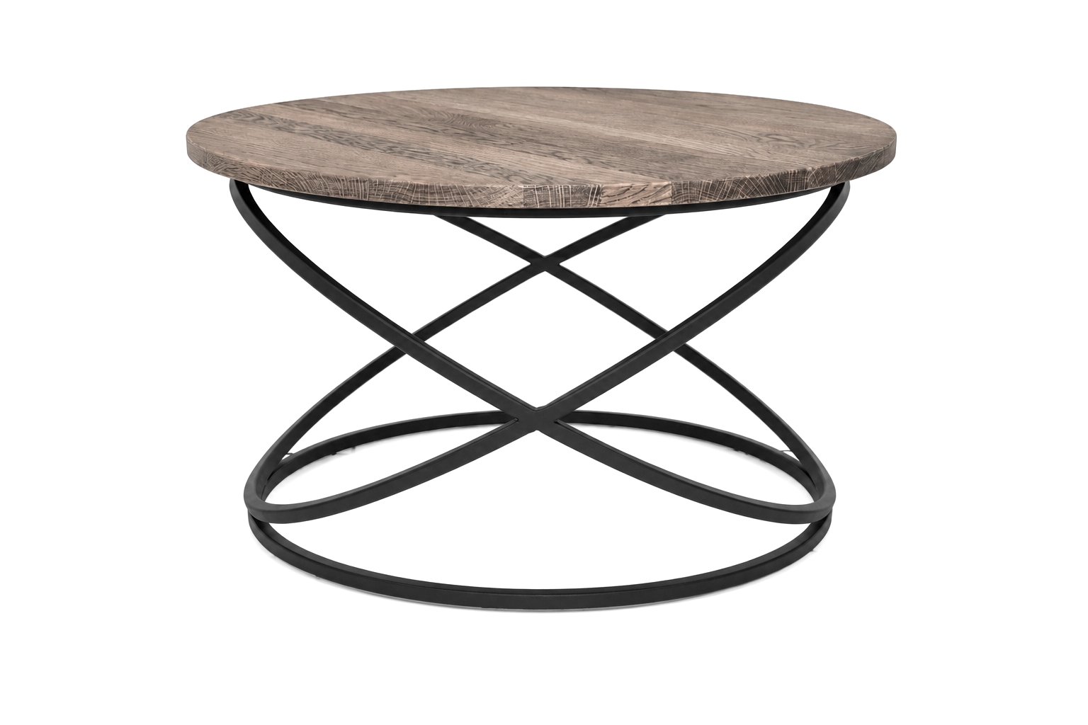 GOODproduct Couchtisch »Lugano, Wohnzimmertisch, Sofatisch, Beistelltisch, Kaffeetisch« Runder Tisch (Ø70) aus Wildeiche Natur/Smoke, Metallgestell