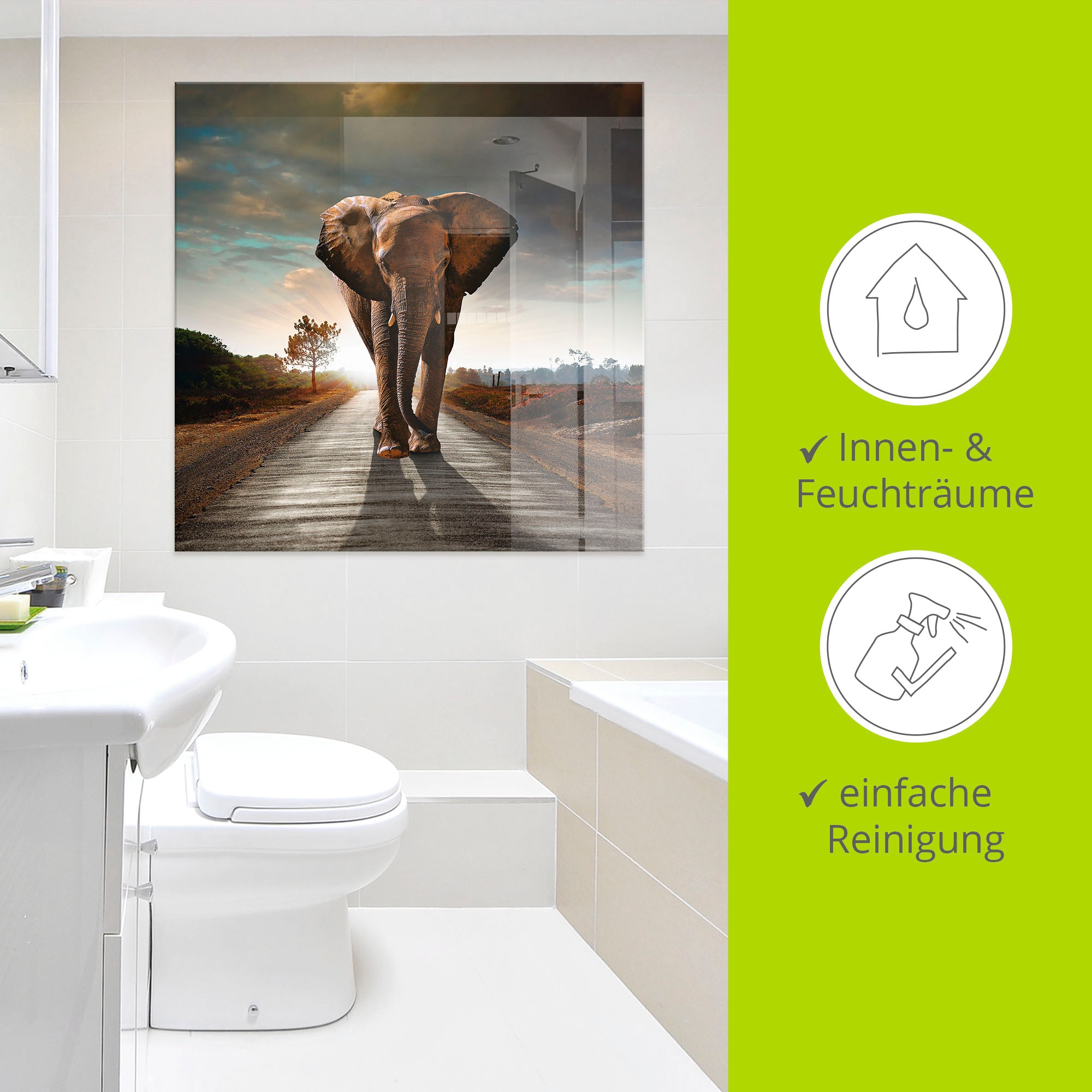 Artland Glasbild »Ein Elefant läuft auf der Strasse« Wildtiere 1 Stk. tlg. in verschiedenen Grössen