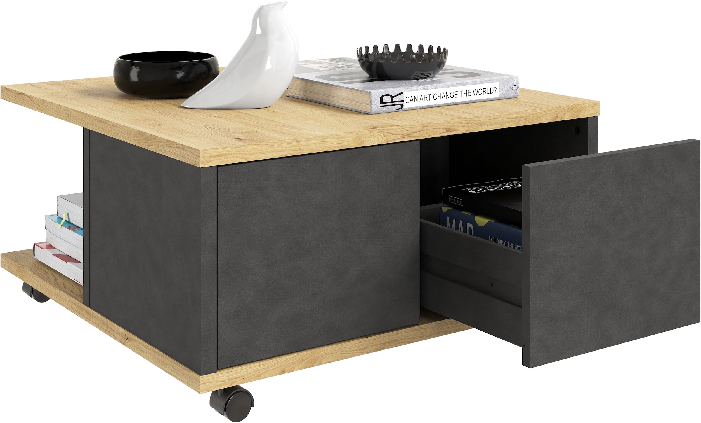 FMD Couchtisch »Twin«, mit Schubladen, bietet Stauraum, mit Rollen, Breite: 70 cm
