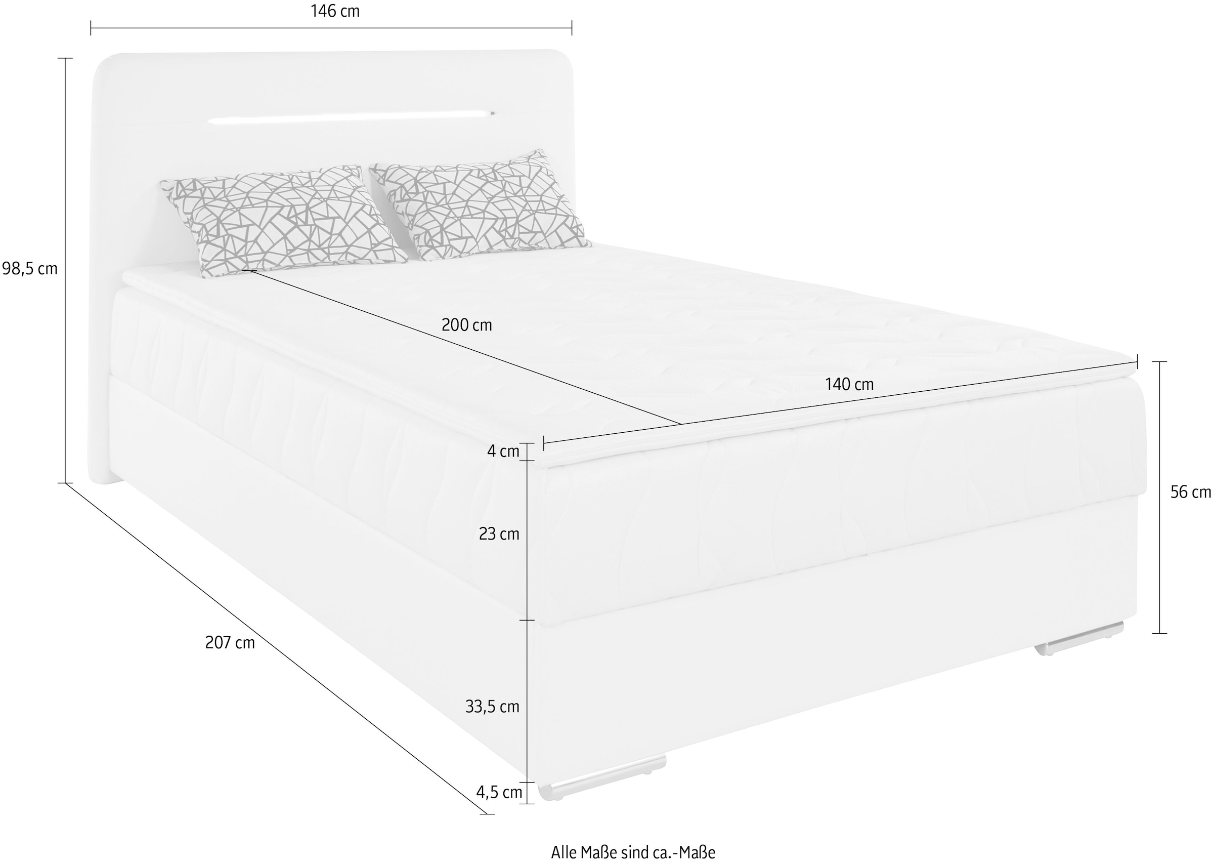 COTTA Boxbett »Lighstar«, inklusive LED-Beleuchtung, Topper, Bettkasten und Zierkissen