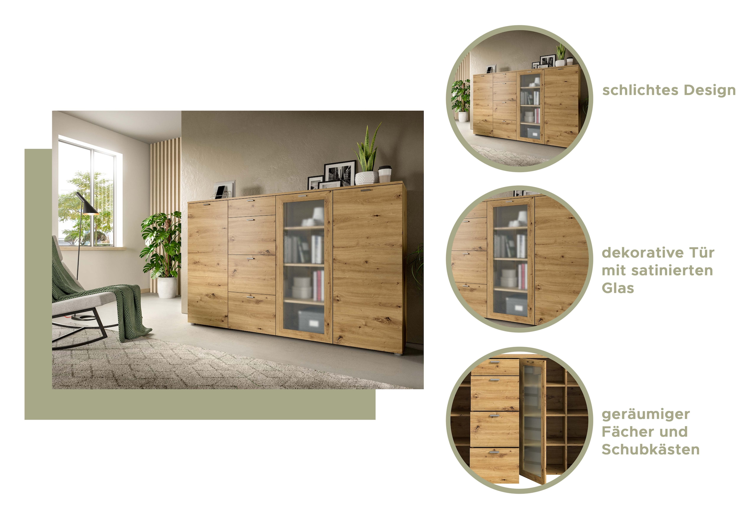 INOSIGN Highboard »Onex, Breite 135 cm, mit Glastür, vielseitig einsetzbar«, in verschiedenen Farben, Kommode, Schrank, Anrichte