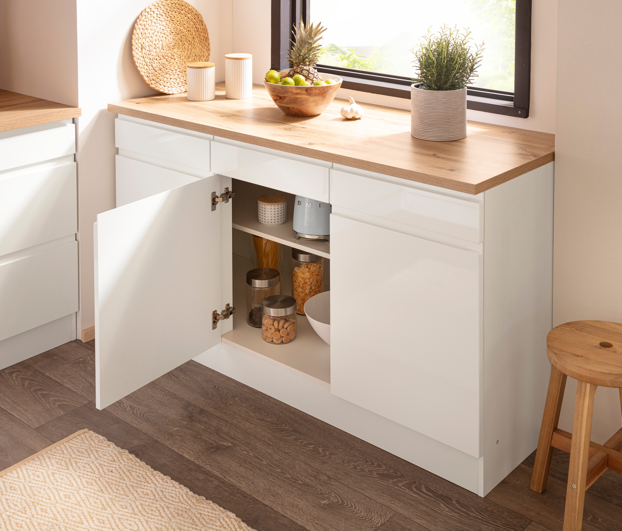 KOCHSTATION Unterschrank "KS-Virginia,neu in verbesserter Ausführung" Stauraum, Softclose, Breite 150 cm, 3 Türen, Soft-Close-Funktion