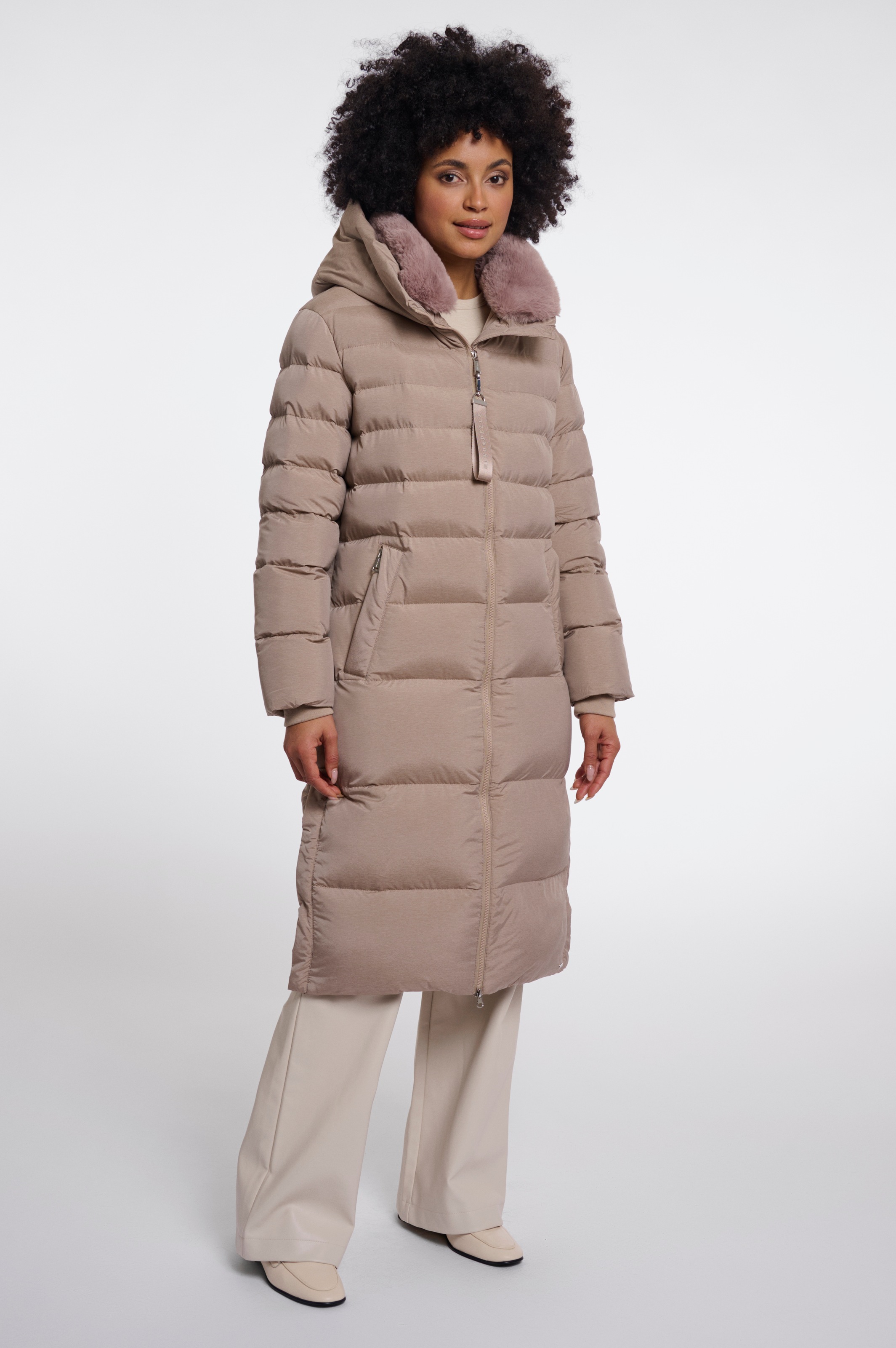 Rino & Pelle Manteau long Steppmantel mit Kapuze und Fellimittat