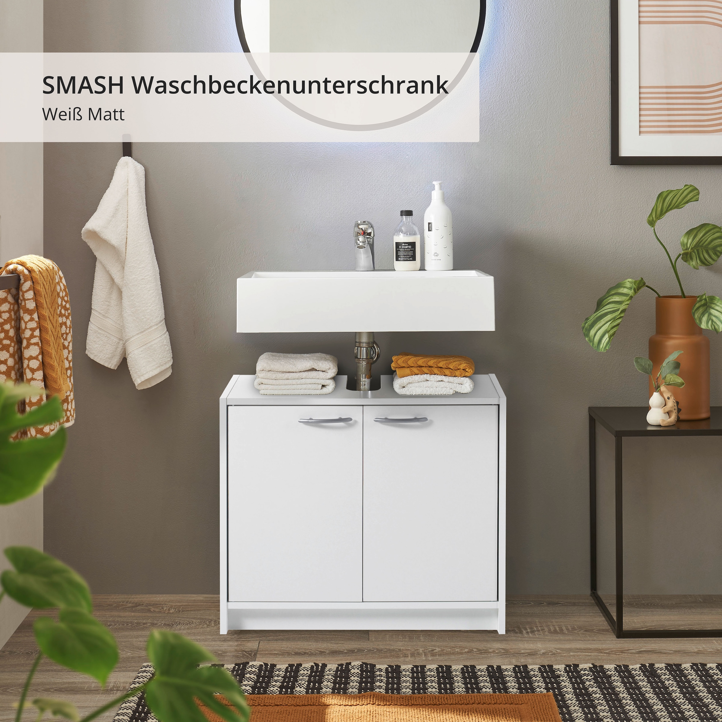 BASIC by Balculina Waschbeckenunterschrank »Smash, Breite 63 cm« 1 Stk. tlg. mit 2 Türen