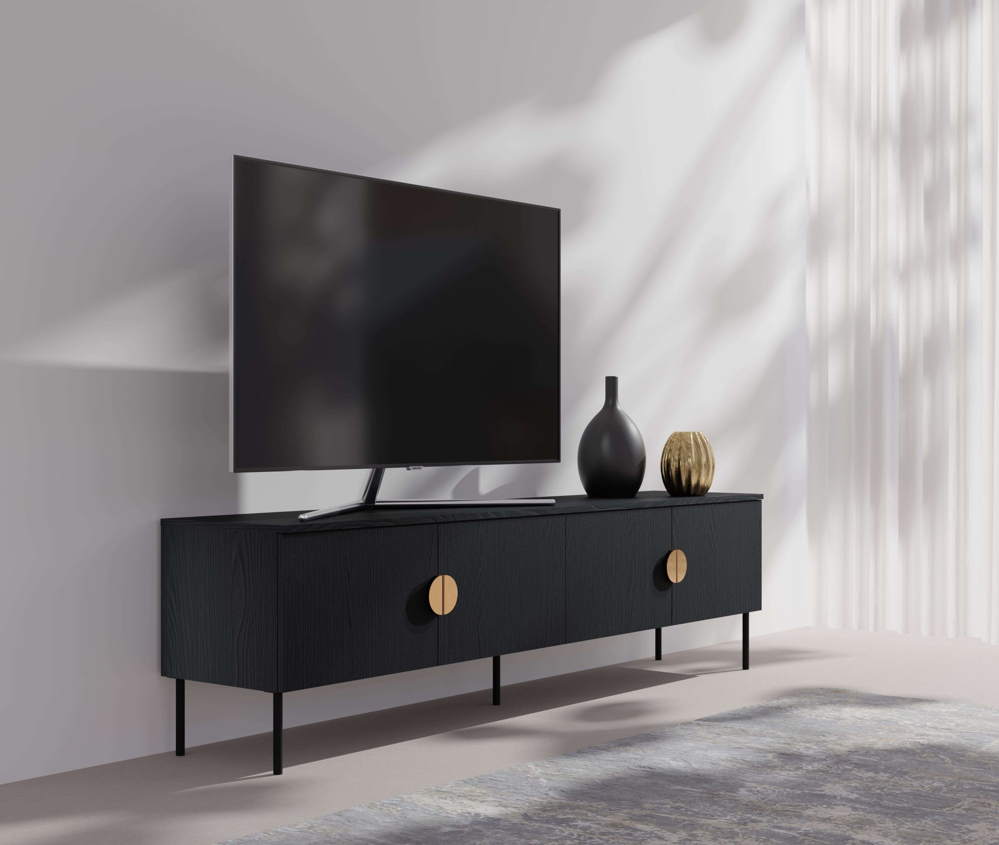 Home affaire Lowboard »BELLOT TV-Schrank mit 2 Türen, Masse B/T/H: 160/40/53,6 cm«, (1 St.), schwarze Farbe, mit holzähnlicher Struktur