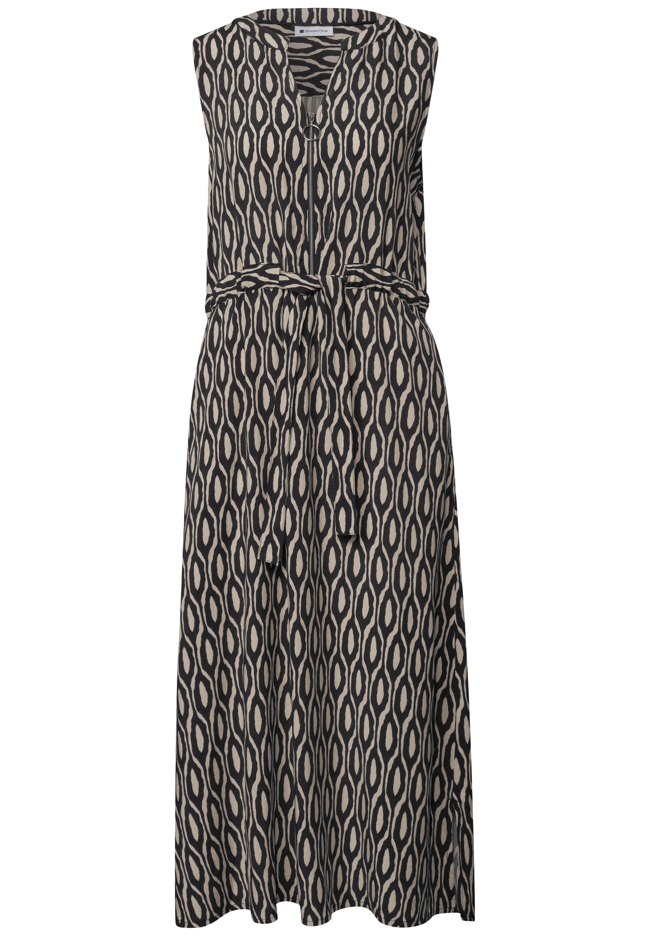 STREET ONE Midikleid Eingrifftaschen Sommerkleid mit grafischem Muster/Split Neck mit Zipperdetail