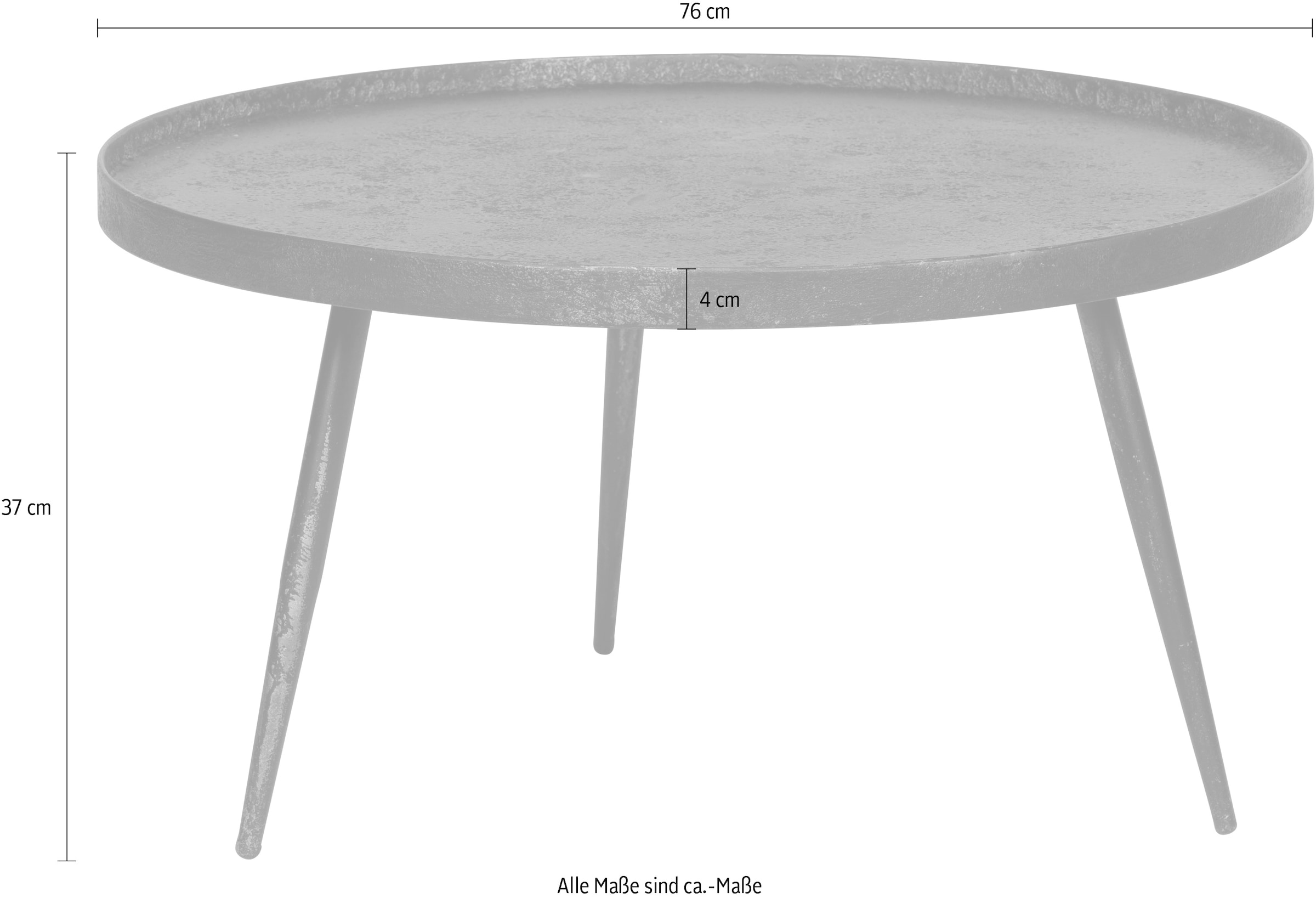 WOOOD Beistelltisch »Bounds breiter Ausführung mit Multiplex-Zinkbeschichtung Ø 76 x 40 cm« 4 cm Randerhöhung, Metallbeine Höhe 36 cm, Tragkraft 20 kg