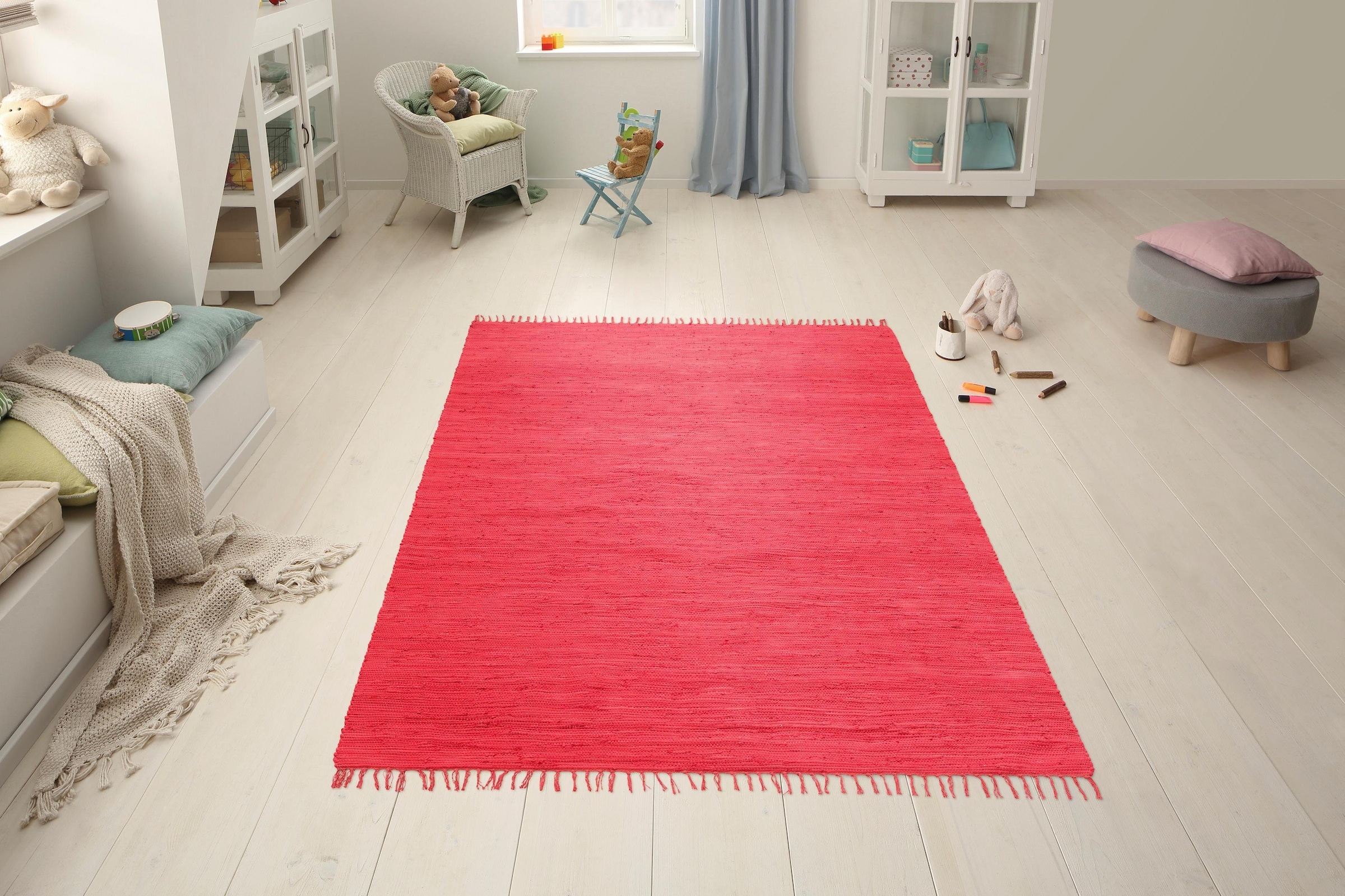 my home Teppich »Paul« rechteckig 5 mm Höhe Wendeteppich, Uni, handgewebt, mit Fransen, reine Baumwolle, Läufer