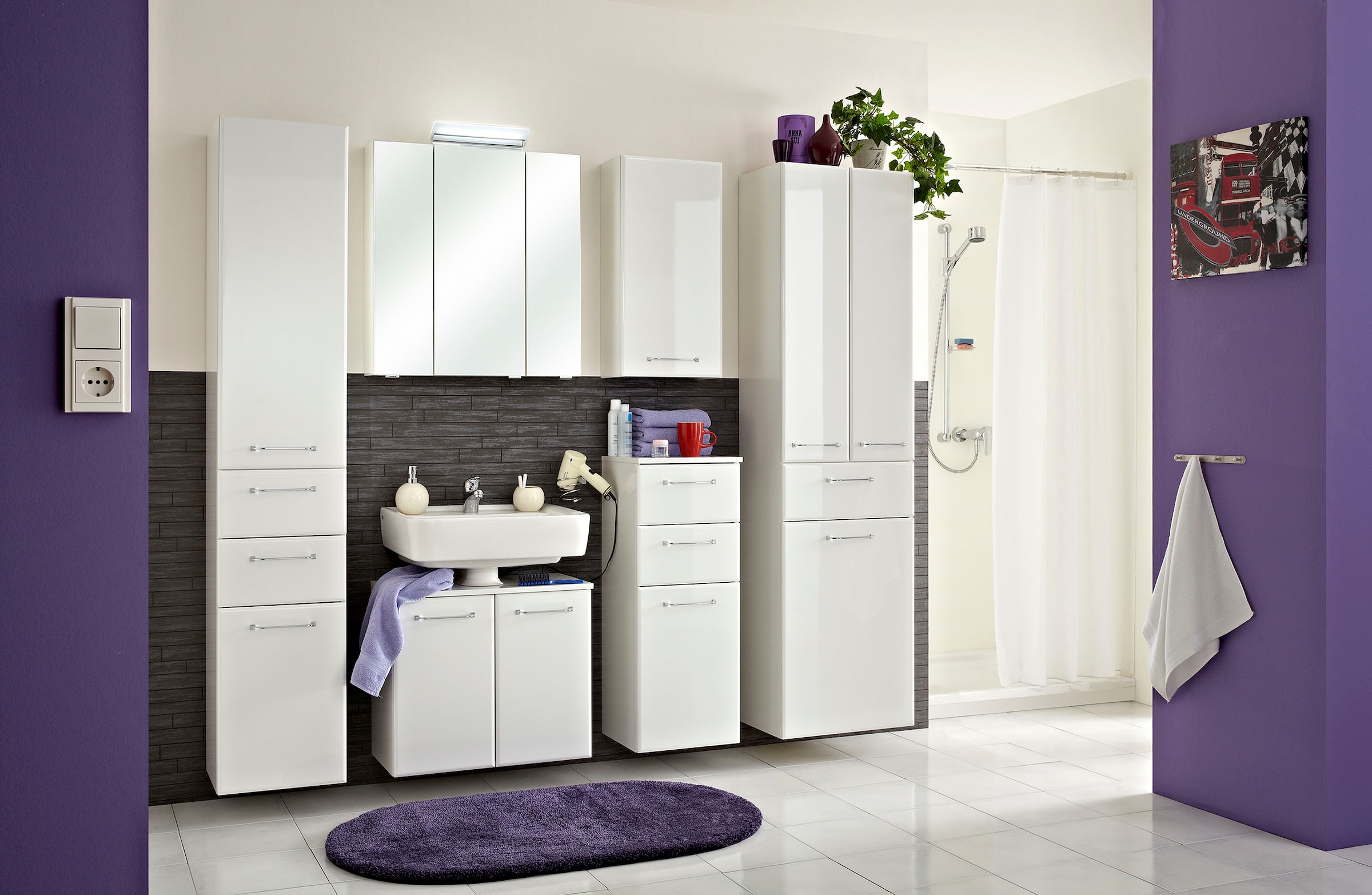 Saphir Armoire sous lavabo »Quickset Unterbeckenschrank, 60 cm breit, 2 Türen, ohne Waschbecken« Armoire sous lavabo avec amortisseur de porte, poignées chromées brillantes