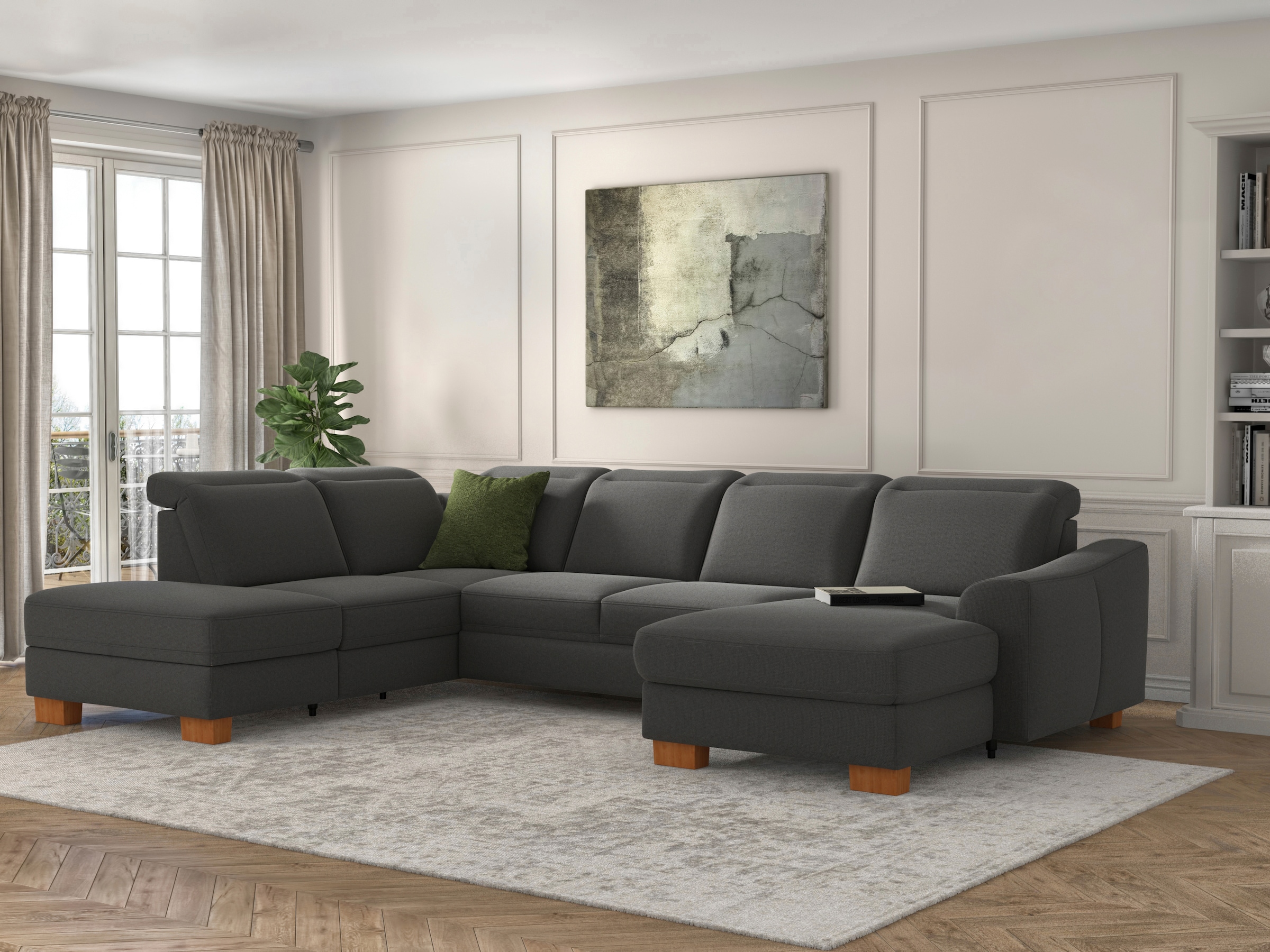 Image of sit&more Wohnlandschaft "Dundee U-Form" mit Federkern und Massivholzfüssen, wahlweise mit Kopfteilverstellung