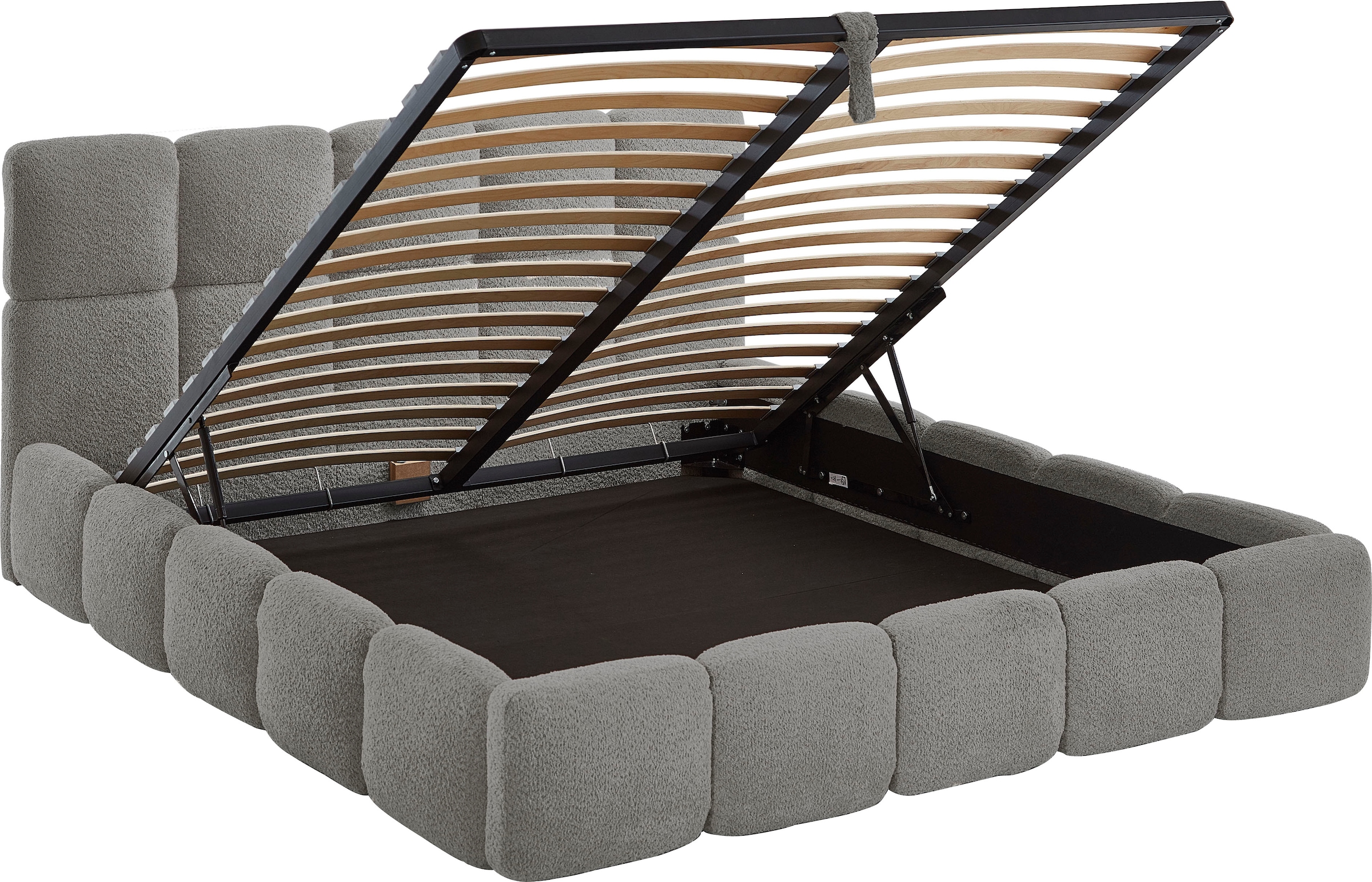 ATLANTIC home collection Polsterbett »"Jane" mit grossen Stauraum«, luxurious gepolstertes Kopfteil und Rahmen, Bezug mit Bouclécharakter