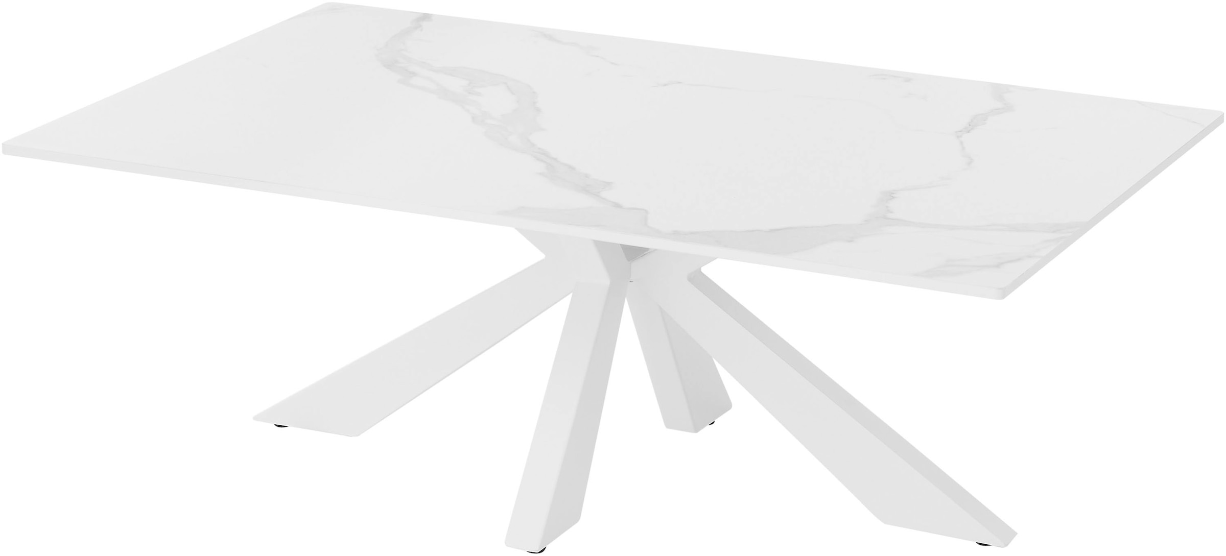Stolkom Couchtisch »Noah Wohnzimmertisch Keramik, Weiss marmoriert, BxHxT 110x40x70 cm«, Keramikoberfläche weiss marmoriert, 4-Fuss Gestell in weiss