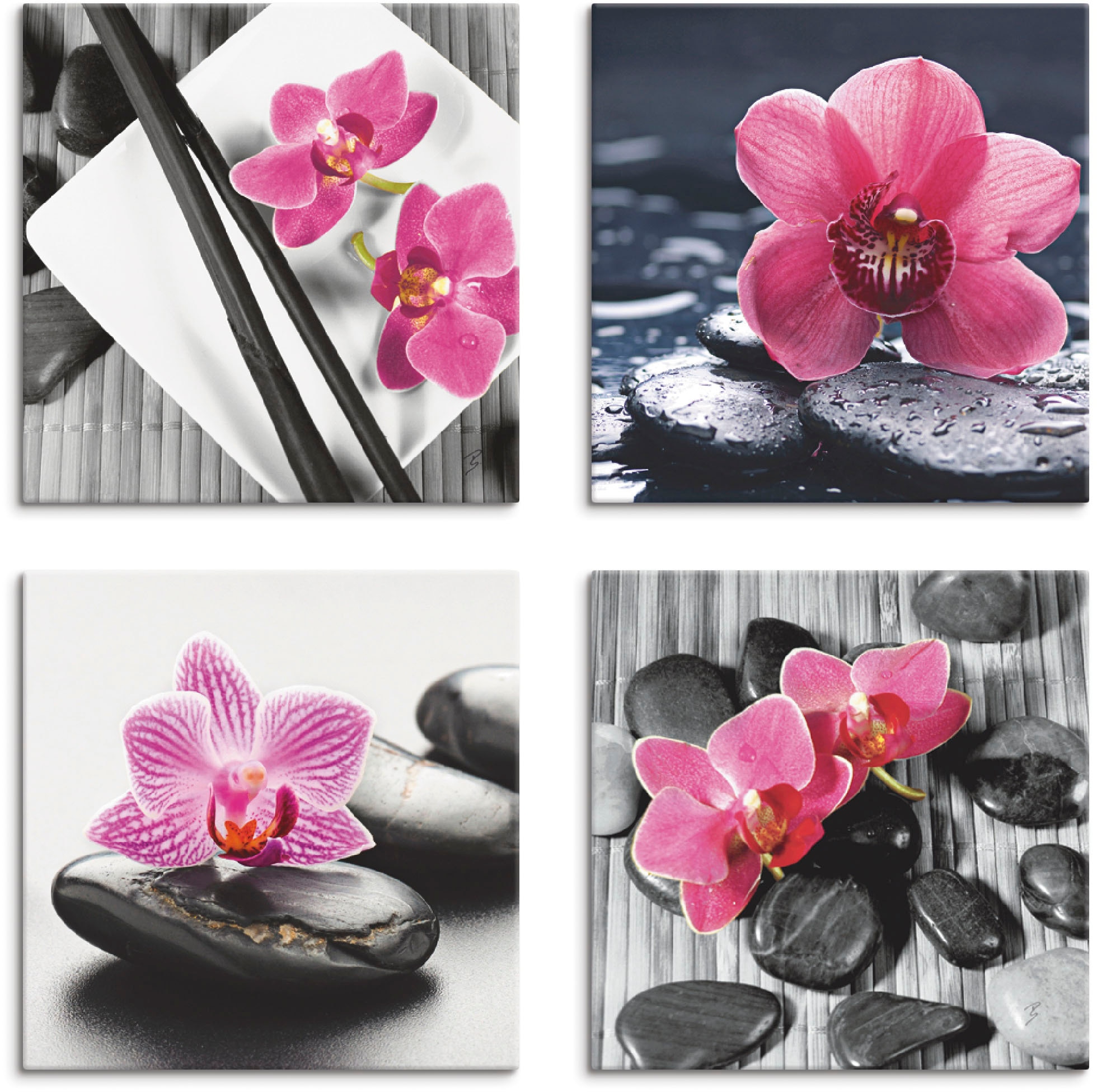 Image of Artland Leinwandbild "Asiatische Komposition Orchidee Zen" Zen 4 Stk. tlg. 4er Set, verschiedene Grössen