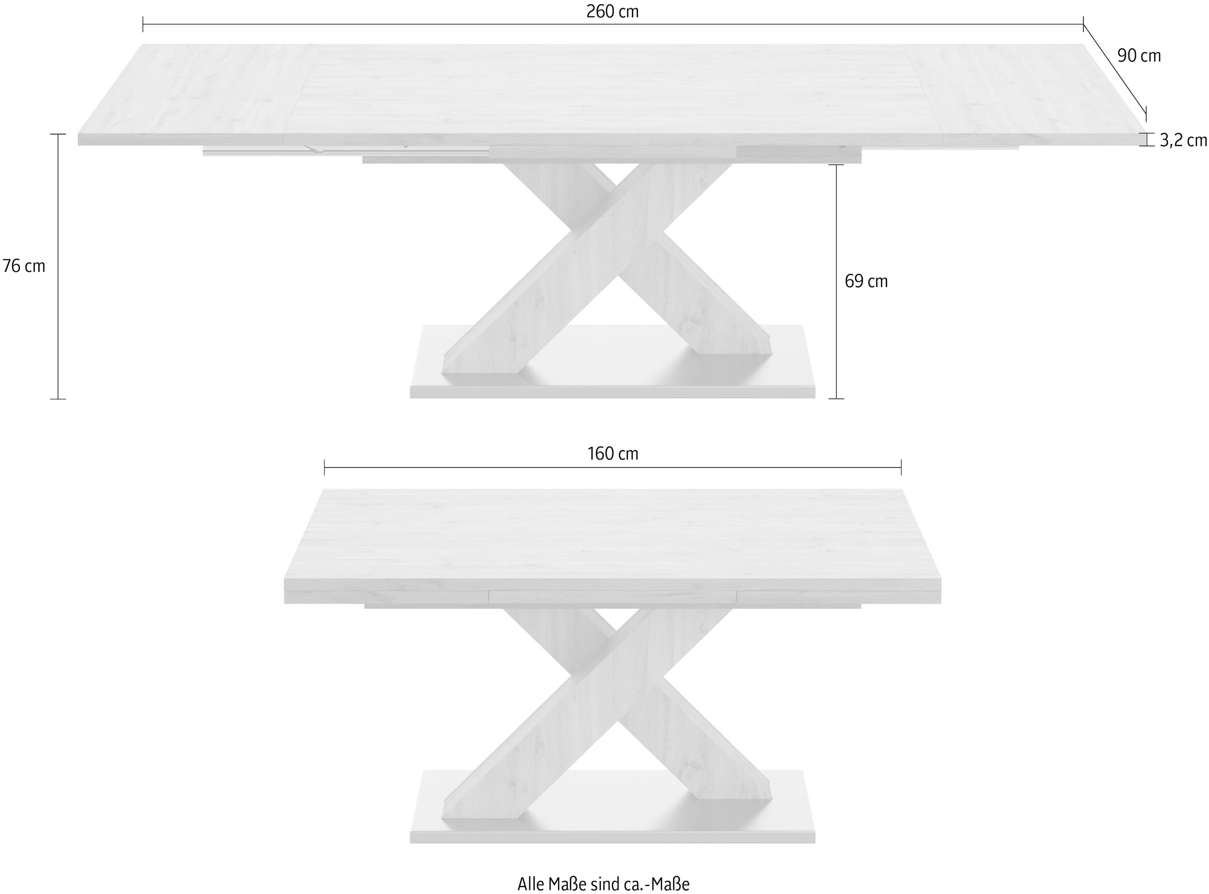 Mäusbacher Esstisch »Komfort kaufen X-Gestell C«, cm Breite in Auszugsfunktion, graphit und mit 160-260 mit