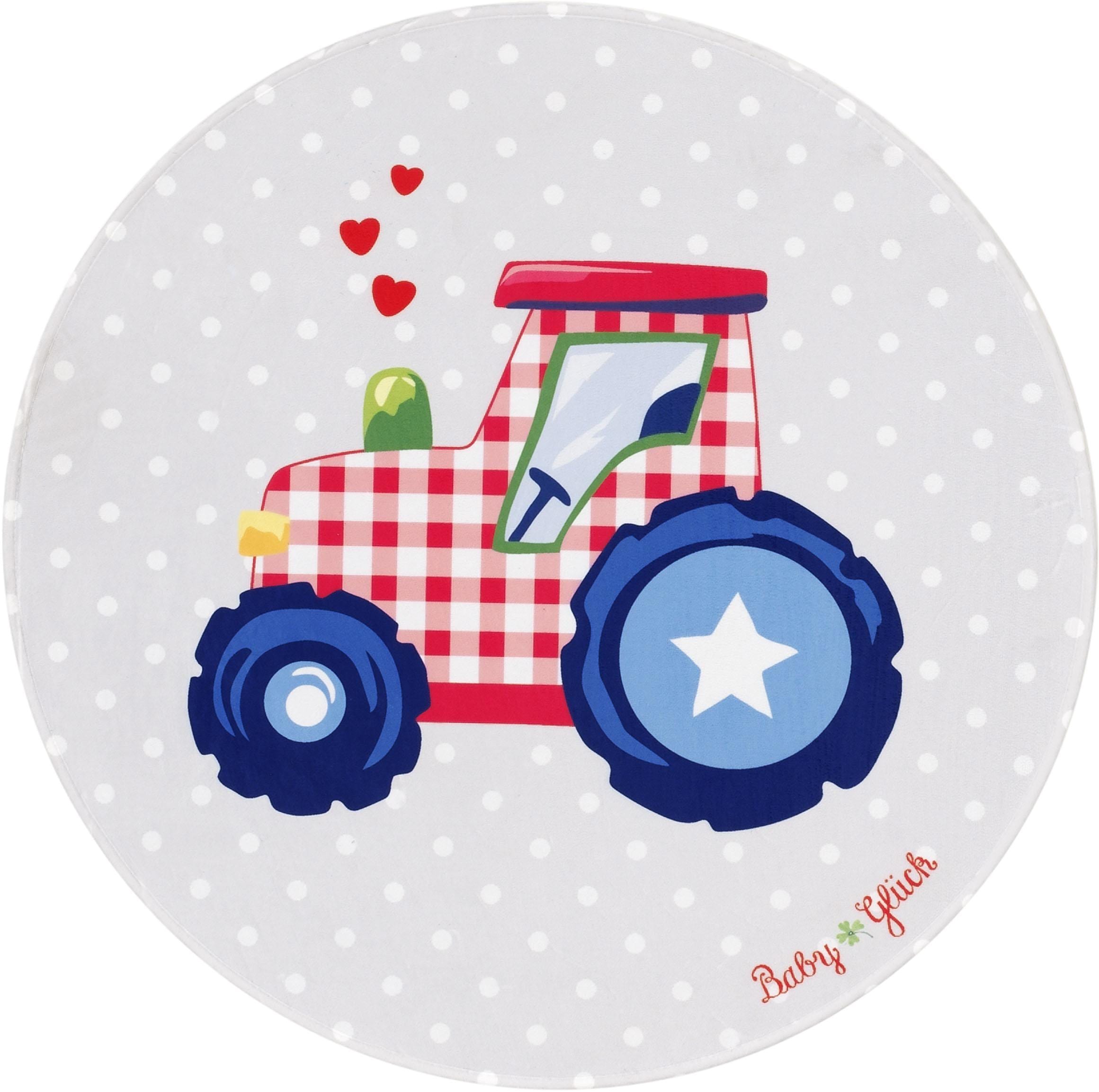 Babyglück Kinderteppich »Babyglück 712«, rund, 6 mm Höhe, Stoff Druck, Motiv Traktor, weiche Mircofaser, Kinderzimmer