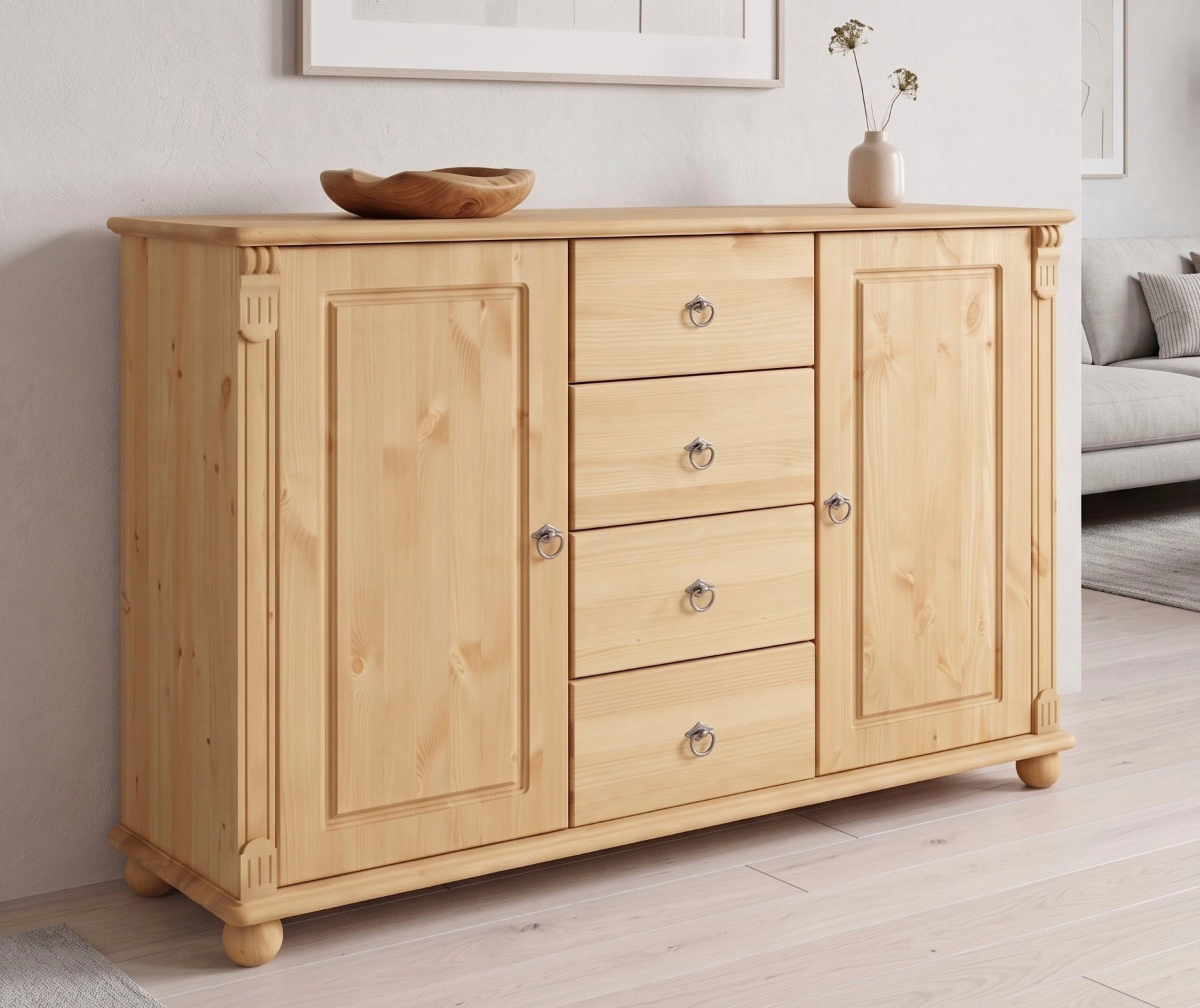 GOODproduct Commode combinée »Tessin; Buffetunterschrank, klassischer Landhausstil« en pin massif certifié FSC®, largeur 128cm