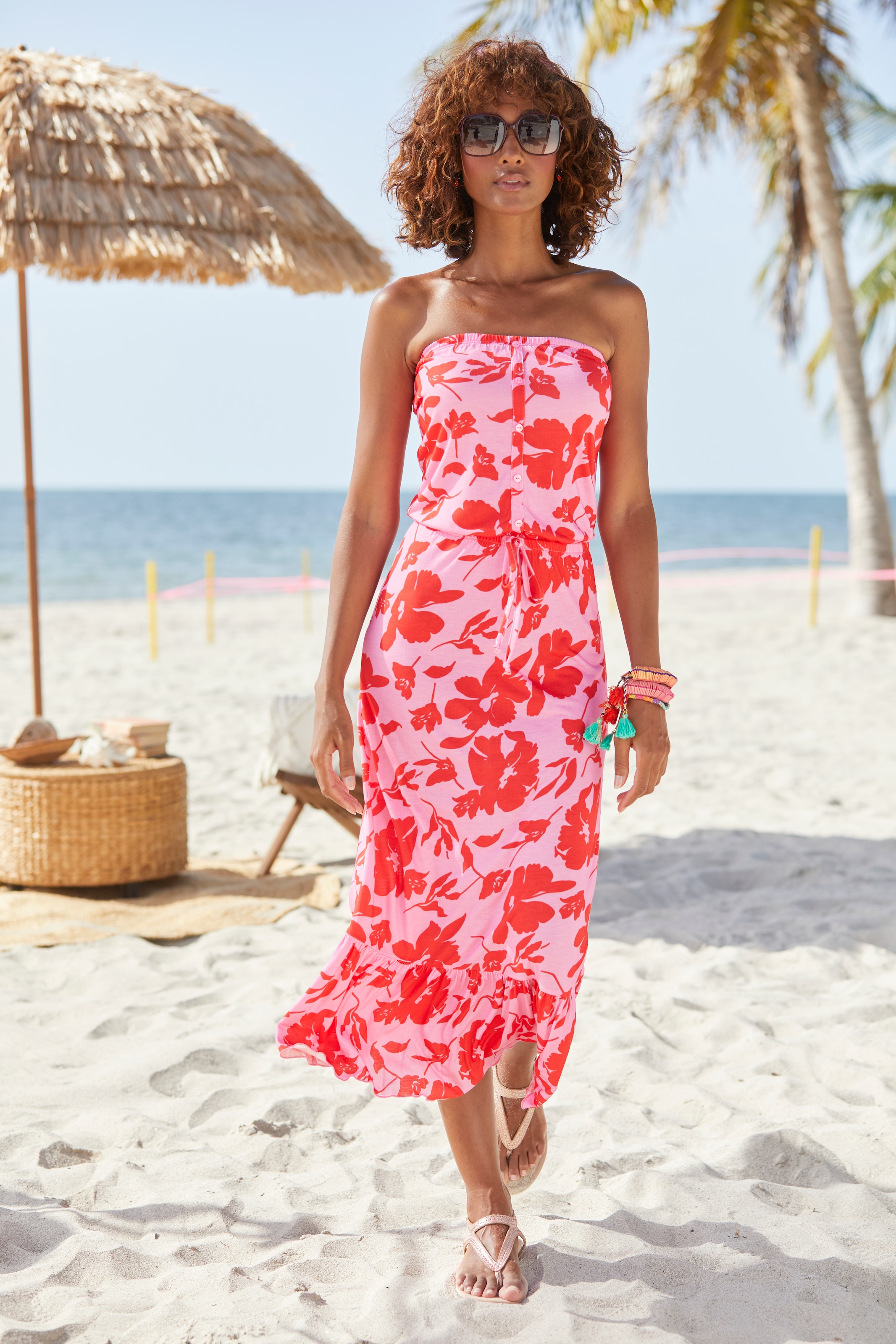 Image of LASCANA Midikleid in floralem Design mit Volant am Rocksaum