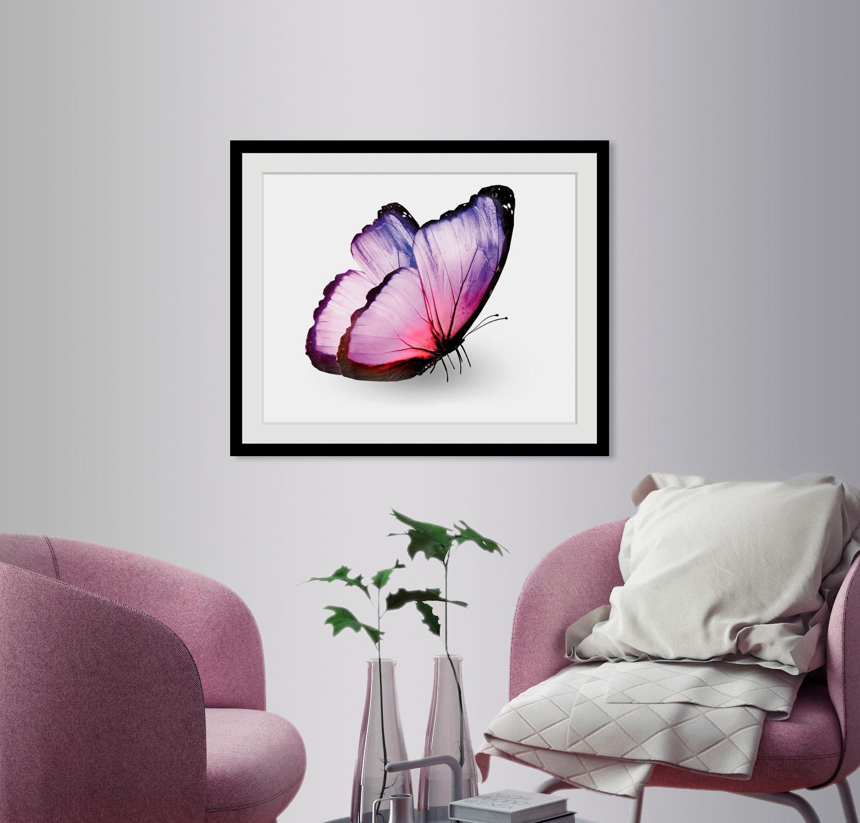 Image of queence Bild "Alex" Insekten Kunst Schmetterlinge 1 Stk. tlg. HD Premium Poster-Druck inkl. Holzrahmen