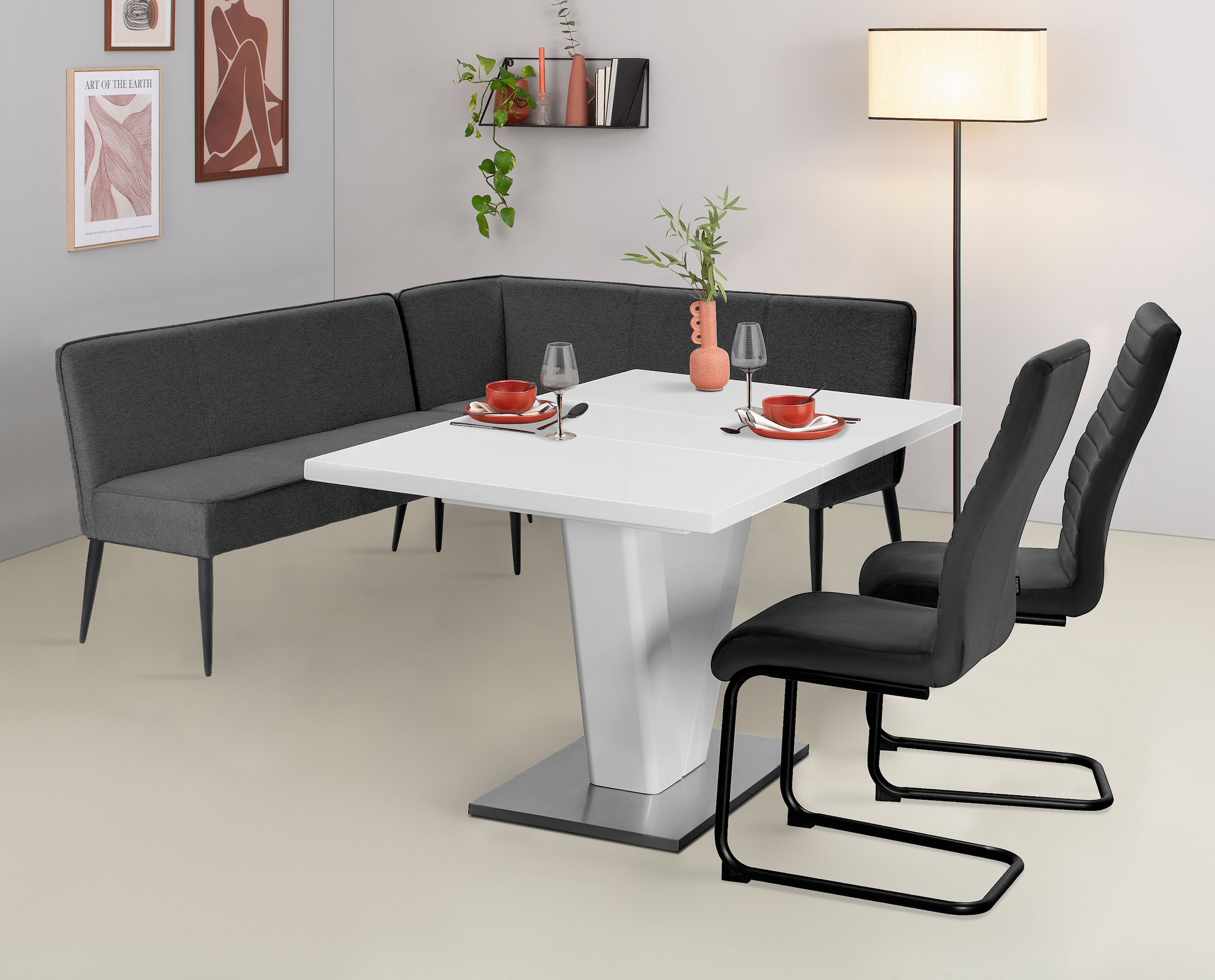 GOODproduct Eckbank »Lenzrose,« Esszimmerbank, Bank,,  mit Taschenfederkern, schwarzes Metallgestell, Breite 202 cm