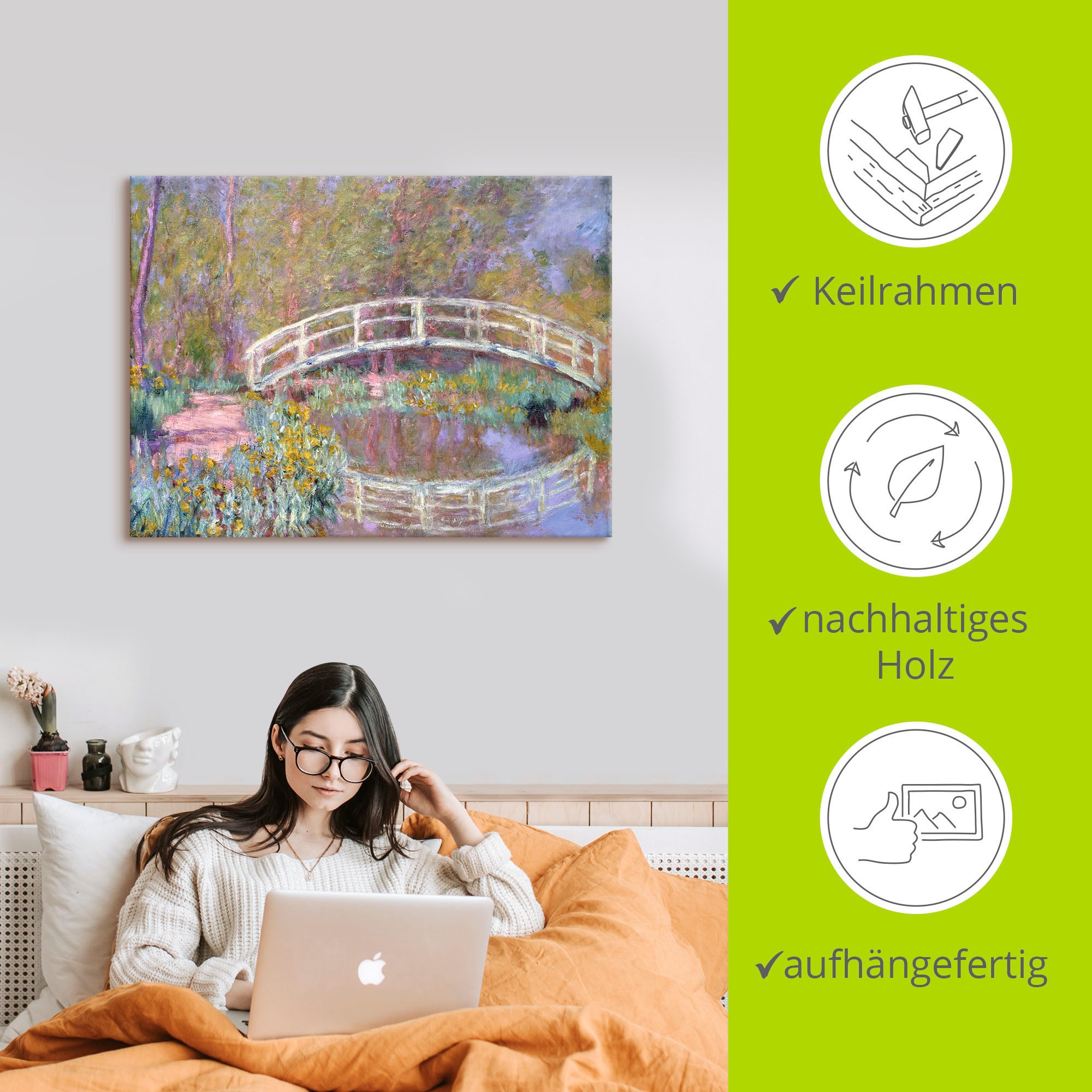 Artland Leinwandbild »Brücke in Monets Garten« Gewässer 1 Stk. tlg. auf Holzrahmen gespannt