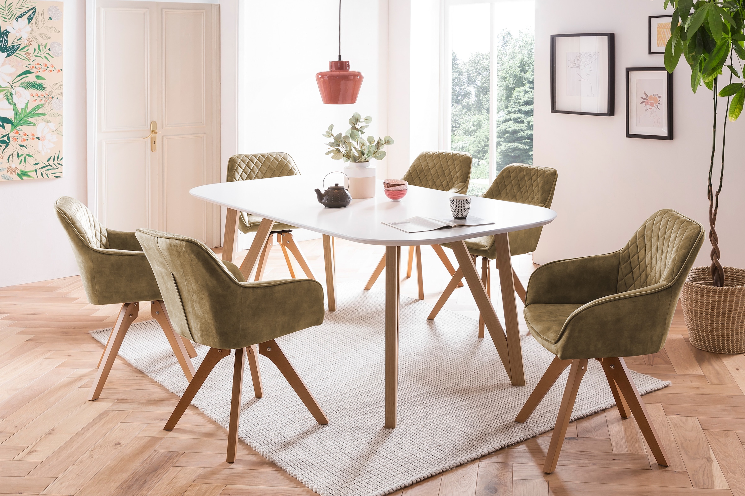 SalesFever Essgruppe »Elegante Sitzgruppe« 5-teiliges Set: Samtverlour-Stühle und 160cm Tisch