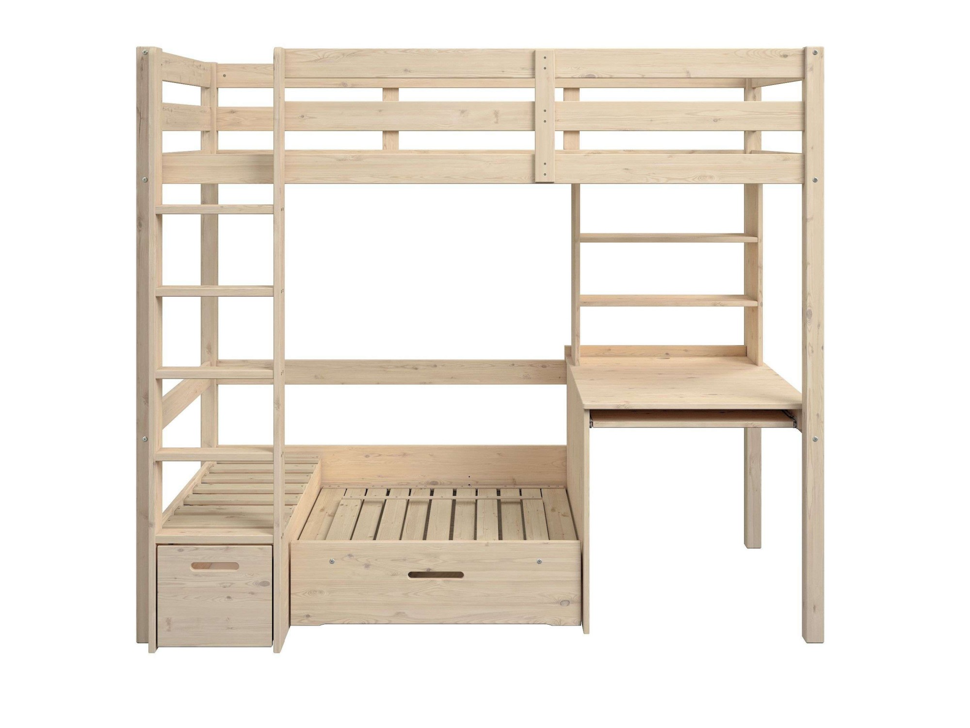 Lüttenhütt Etagenbett »HENNE' TOPSELLER! Hochbett, Ideal für kleine Räume, 2 Schlafplätze«, (zweiter Schlafplatz ausziehbar, B/H/T ca. 208/180/105cm), mit Polsterauflagen+ Schreibtisch + Stauraum, mehrere Farben