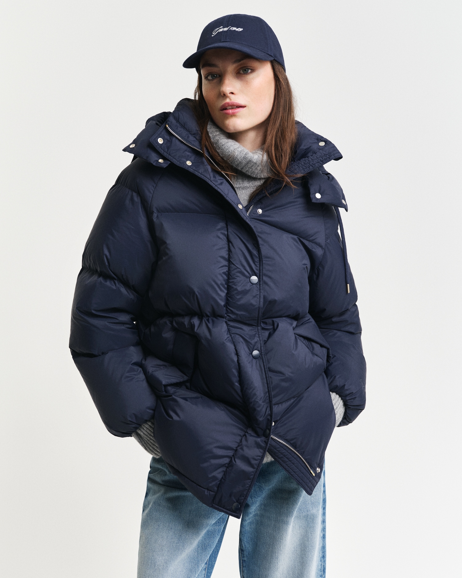 Steppjacke »MID LENGTH DOWN JACKET«, mit Kapuze, mit 2-Wege-Reissverschluss