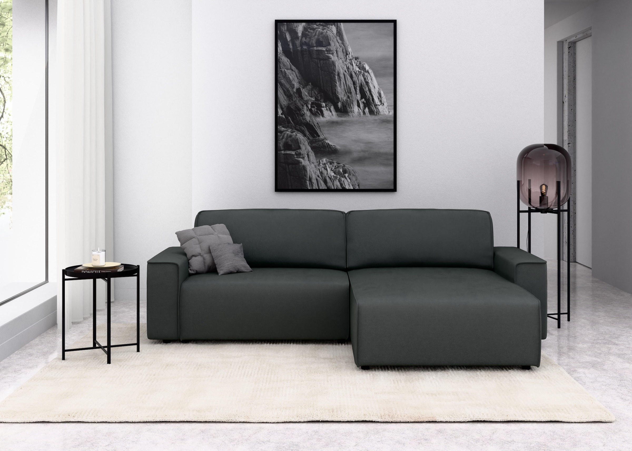 Home affaire Ecksofa »Chance, Recamiere beidseitig montierbar, Schlaffunktion, Breite 265 cm« in Struktur fein LINO, mit Schlaffunktion und Bettkasten