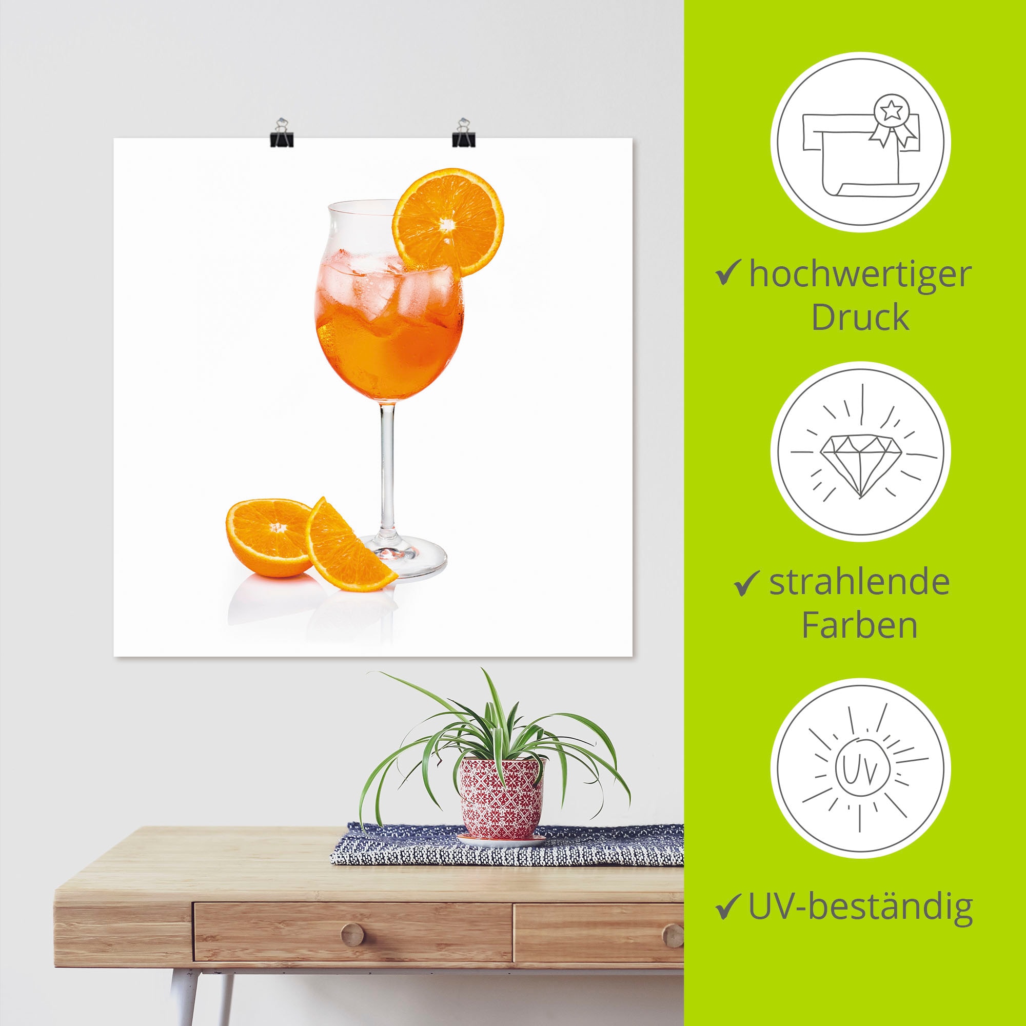 Artland Fresque murale »Aperol Spritz mit einer Scheibe Orange« 1 cuis tlg. als Alubild, Outdoorbild, Leinwandbild, Poster, Wandaufkleber