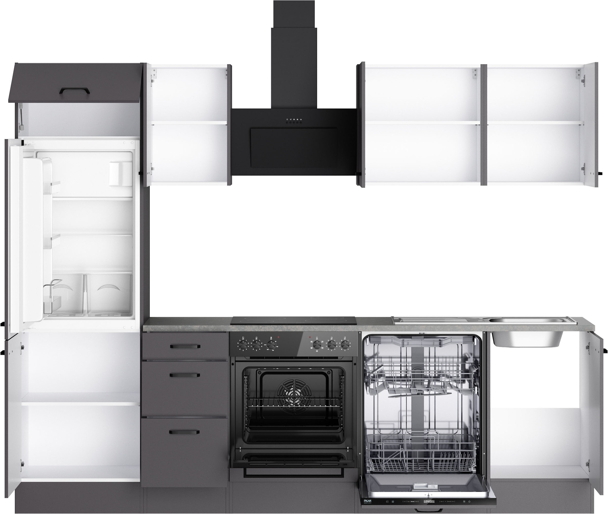 OPTIFIT Kitchenette »OPTImulti« Largeur 270 cm, éventuellement avec appareils électriques et évier en acier inoxydable
