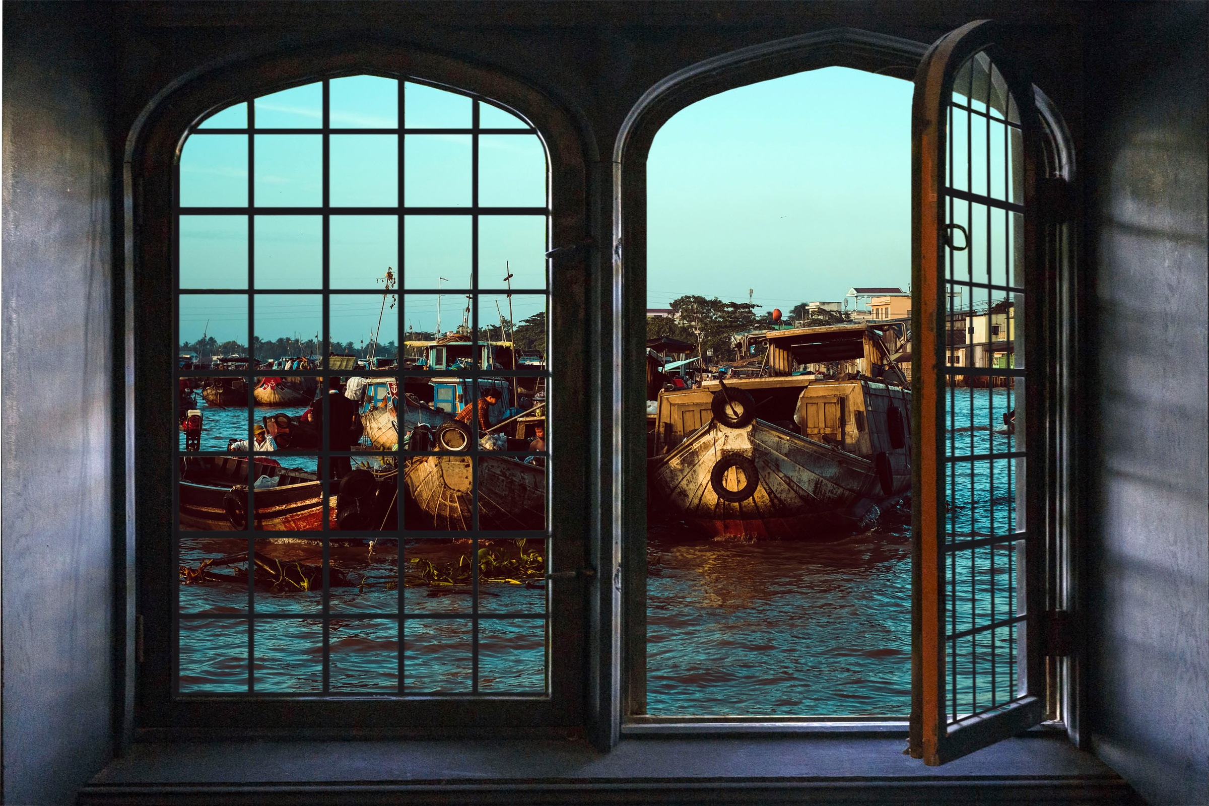 Image of queence Wandsticker "Fischerboote" Wandsticker, Wandbild, selbstklebend, 3D, Fenster