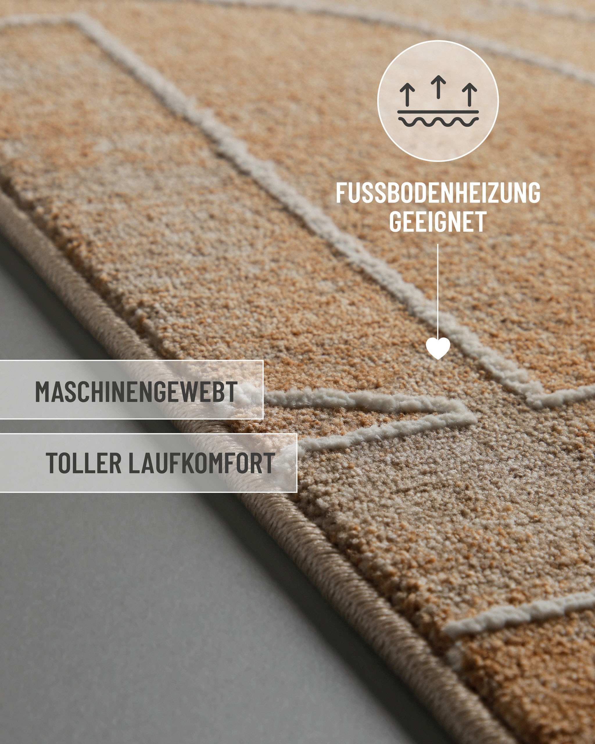Esprit Teppich »Beatle-B« rechteckig 15 mm Höhe Kurzflor, grafisches Design, Hoch-Tief-Effekt, waschbar, Jute-Rücken