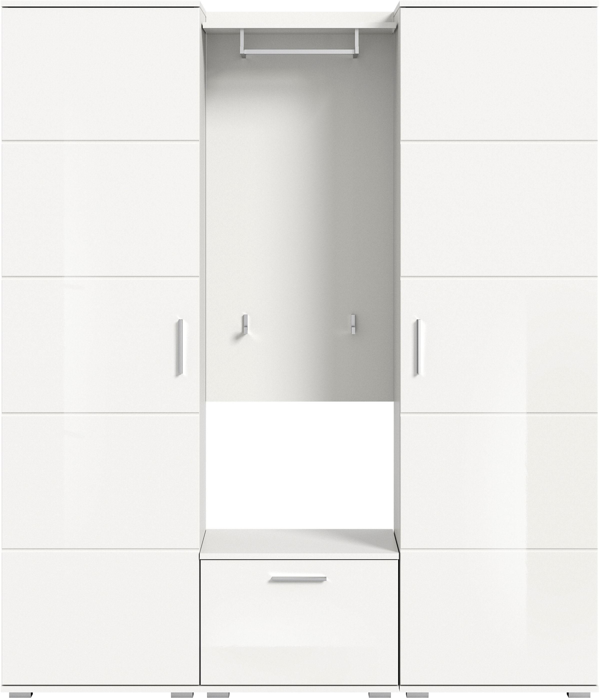 INOSIGN Garderoben-Set »Valge, Breite 180 cm inkl. 15cm Typenabstand, 4-tlg. Set, best. aus:«, (4 St.), 2x Garderobenschrank, 1x Sitzbank und 1x Garderobenpaneel