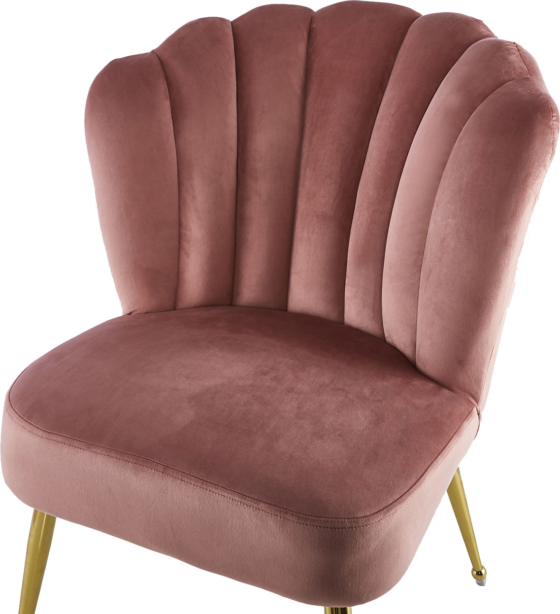 Kayoom Polsterstuhl »Stuhl Lalie 125, Rückenlehne im Retro-Stil, ausgefallene Rückenlehne« () 1 Stk.Rückenlehne in Muschel-Design, Samtbezug, goldene Metallbeine