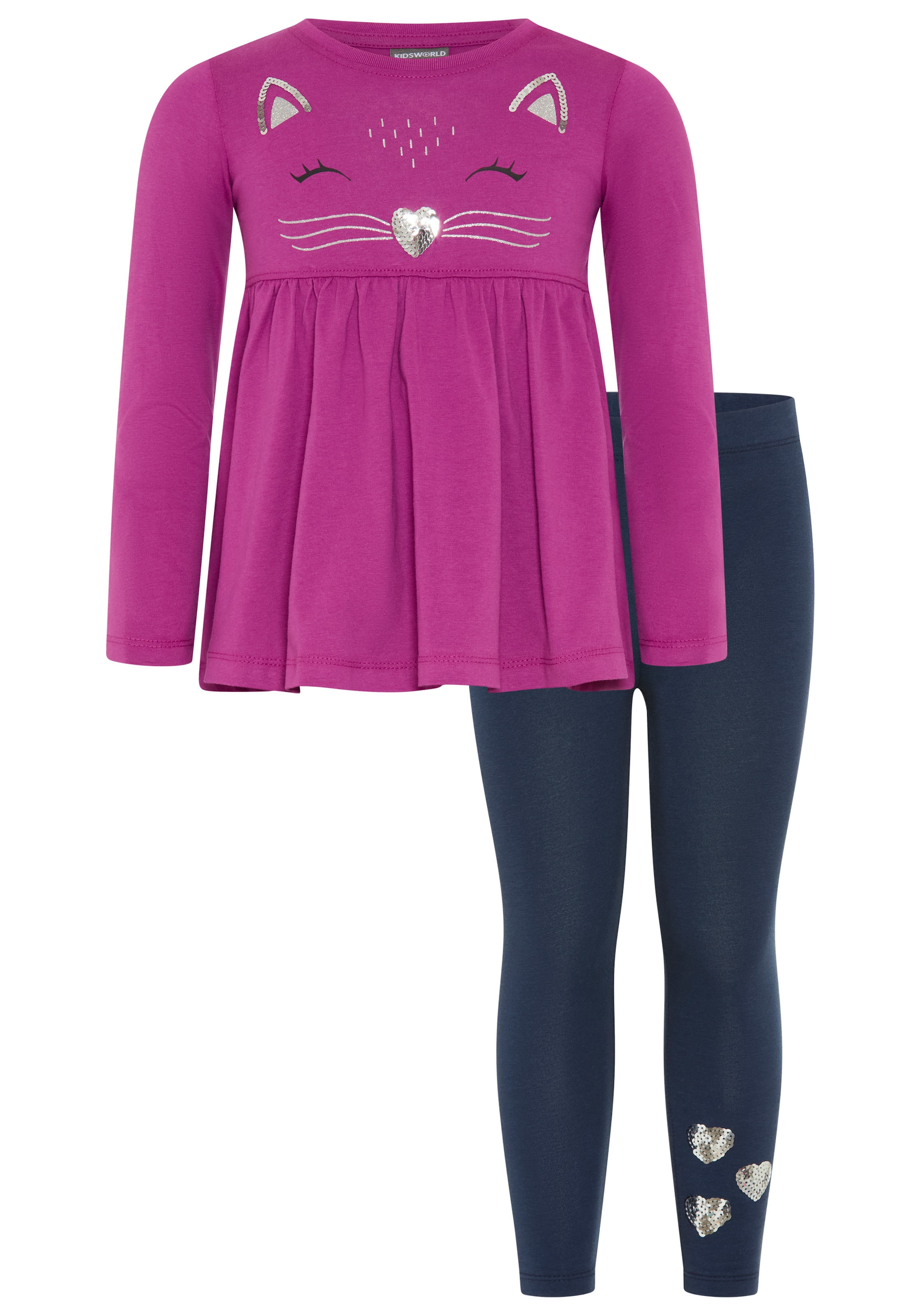KIDSWORLD T-shirt à manches longues & leggings »2tlg. Set Shirt + Leggings mit schöner Paillettenapplikation« Ensemble, 2, 2 tenue adorable pour petites filles
