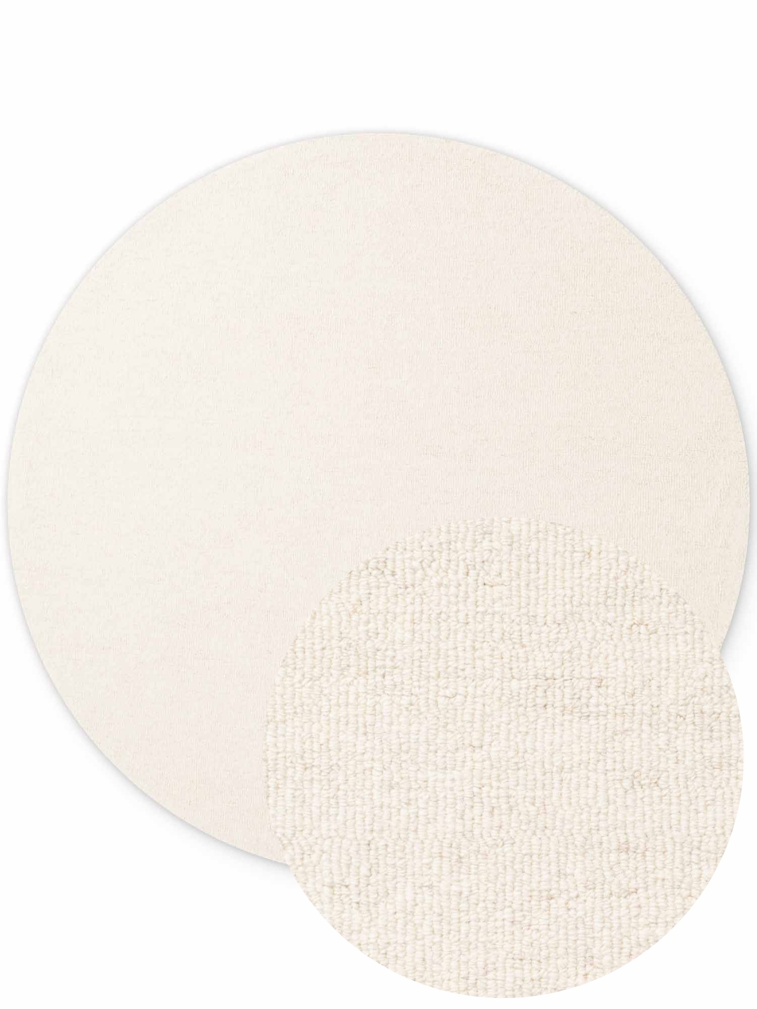 THE RUGS Puristic Fine Boucle Wool Rug Knots Textured Living Room Rug in Natural White | Size: 160cm diameter