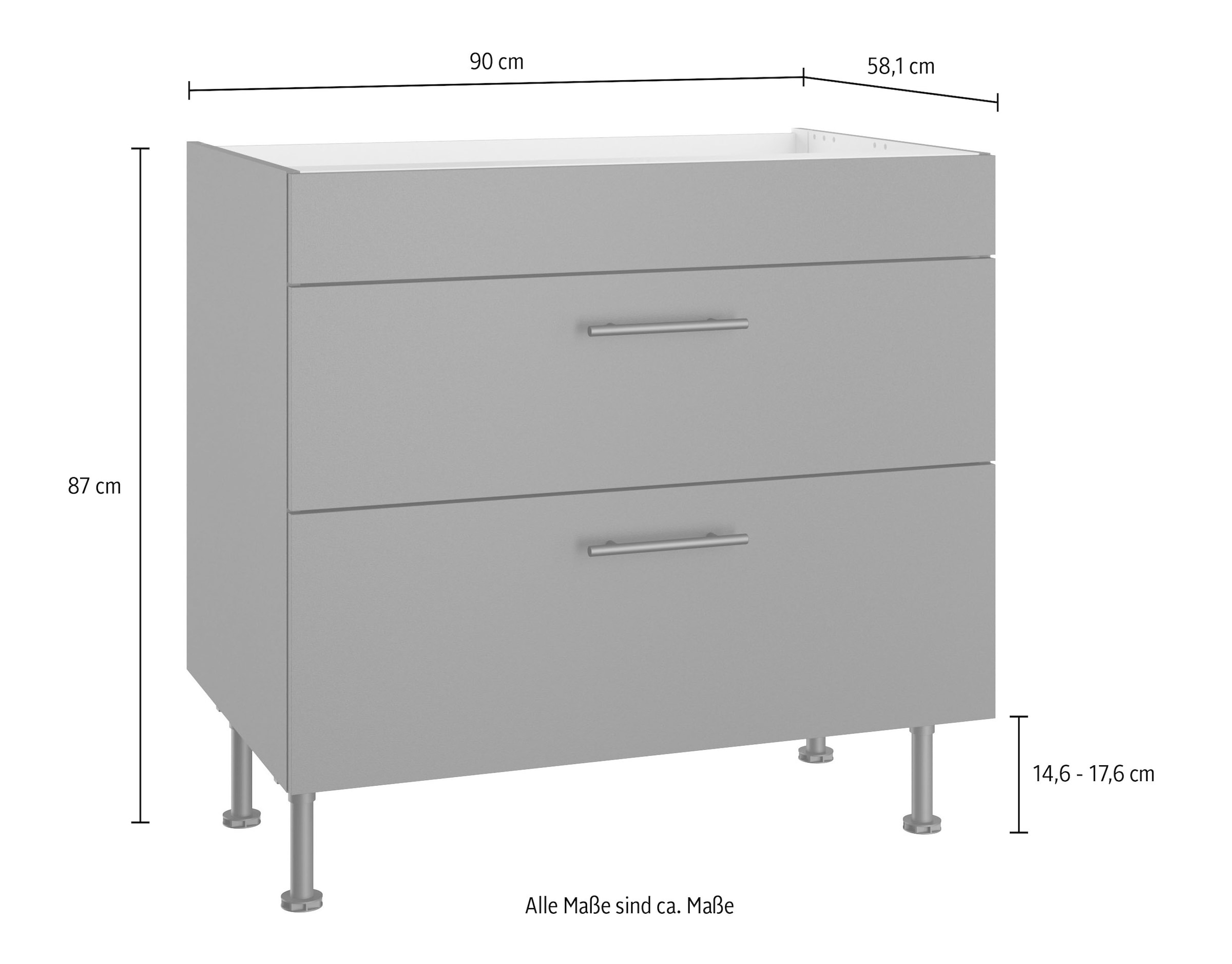 OPTIFIT Armoire d'encastrement pour table de cuisson »Fiona« Breite 90 cm, mit 2 Auszügen und höhenverstellbaren Stellfüssen