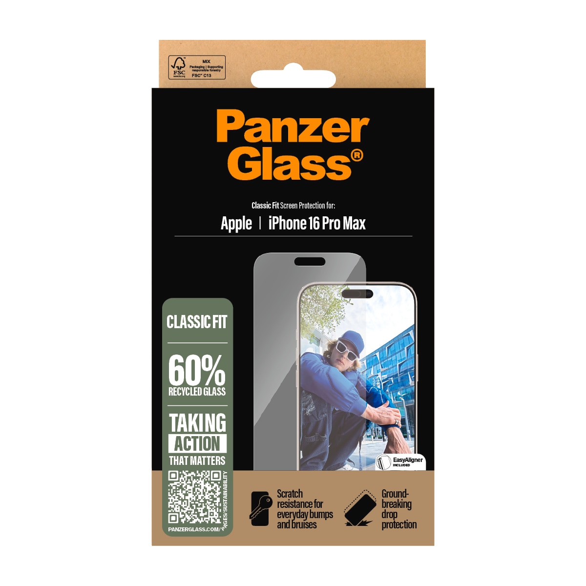 PanzerGlass Displayschutzglas »Classic Fit Screen Protection«, für Apple iPhone 16 Pro Max, Displayschutzfolie, Schutzfolie, Bildschirmschutz, kratz- & stossfest