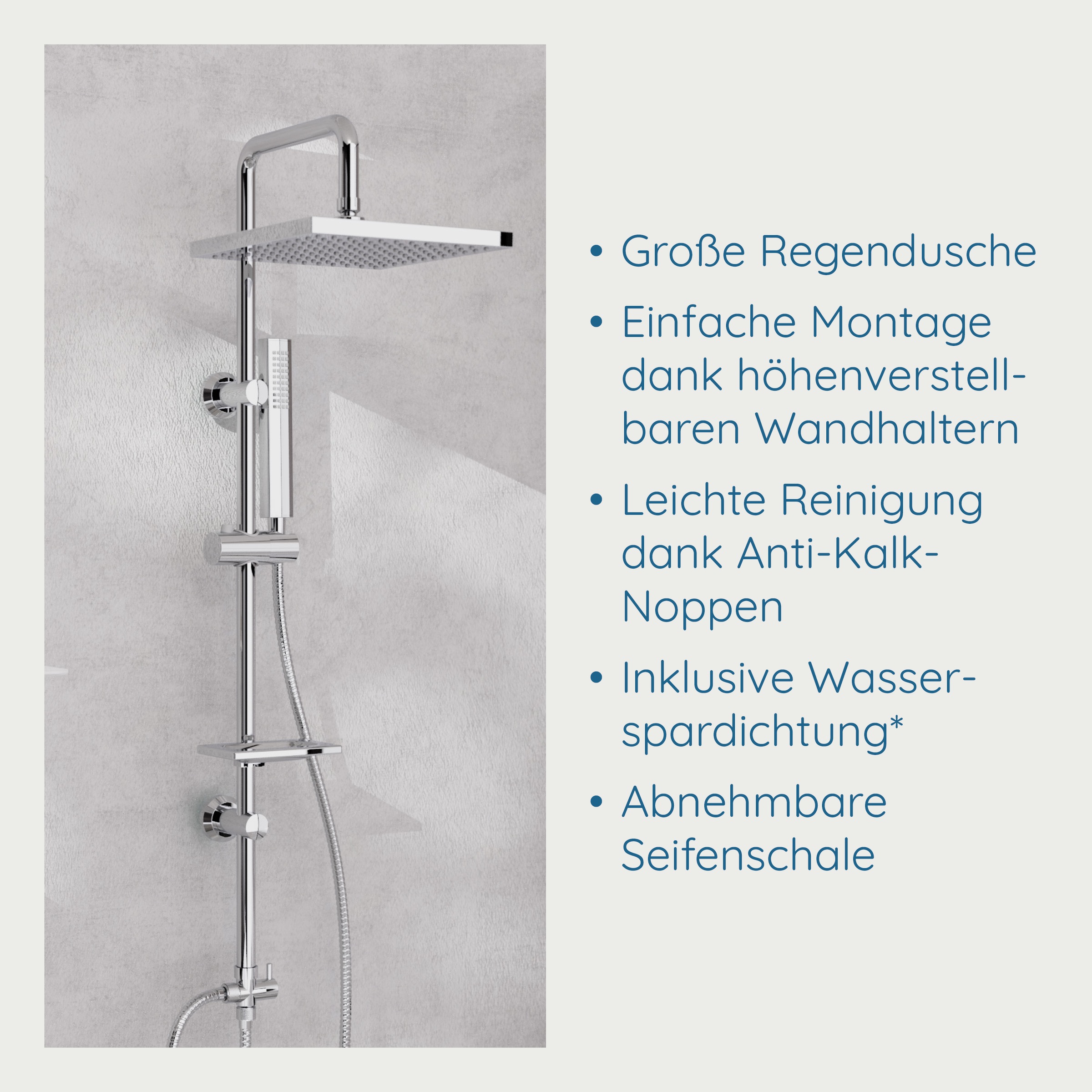 welltime Set de douche à barres »LINA« douche de tête avec porte-savon, longueur du côté 20 cm.