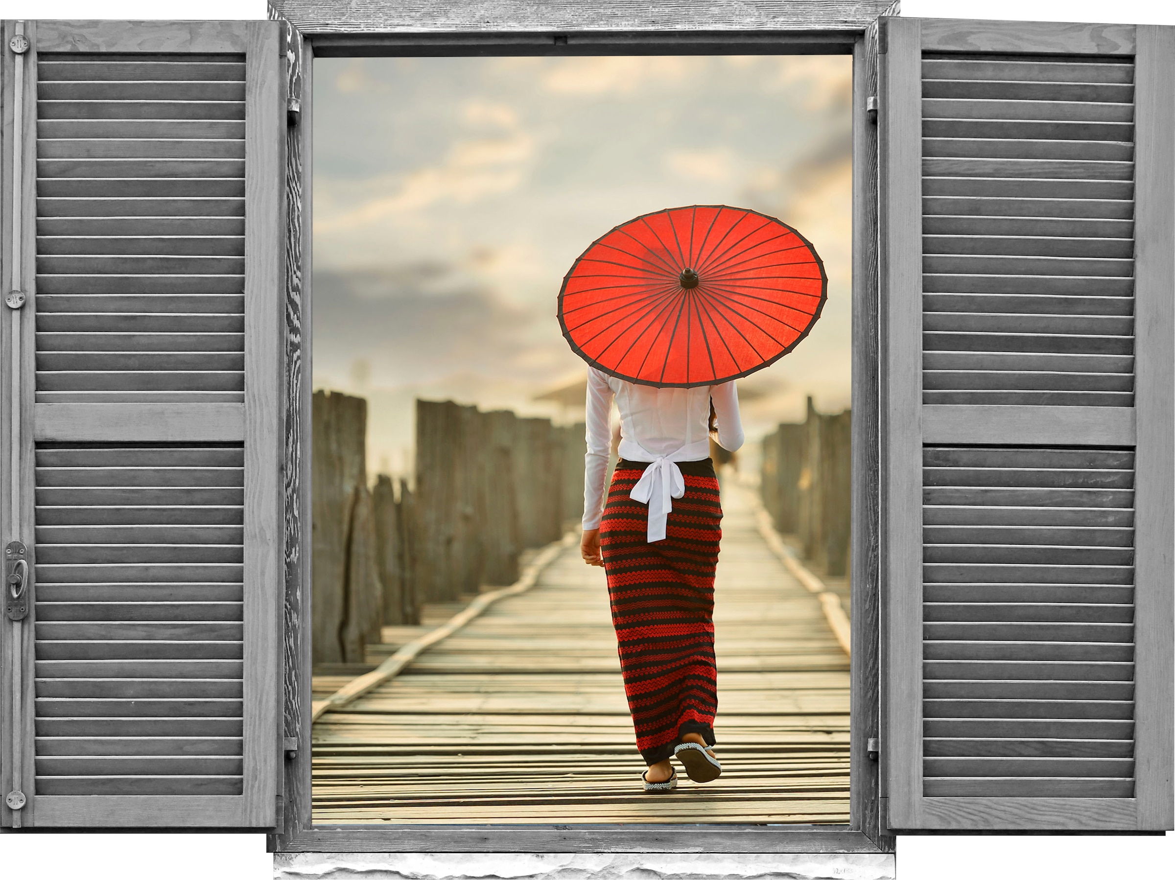Image of queence Wandtattoo "Frau auf Brücke" Wandsticker, Wandbild, selbstklebend, 3D, Fenster